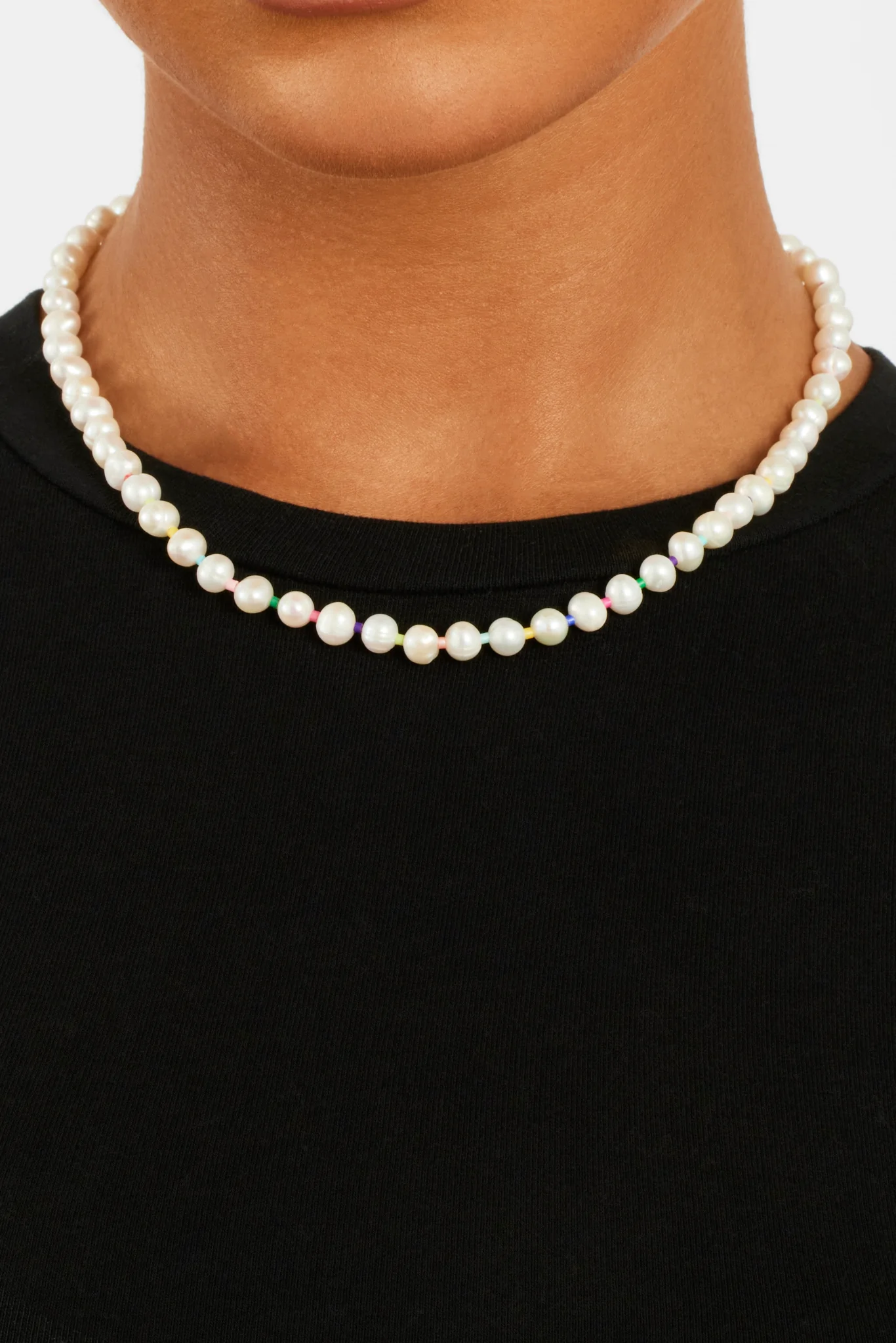 6mm Freshwater Pearl & Multi Colour Micro Bead Necklace - Image 2