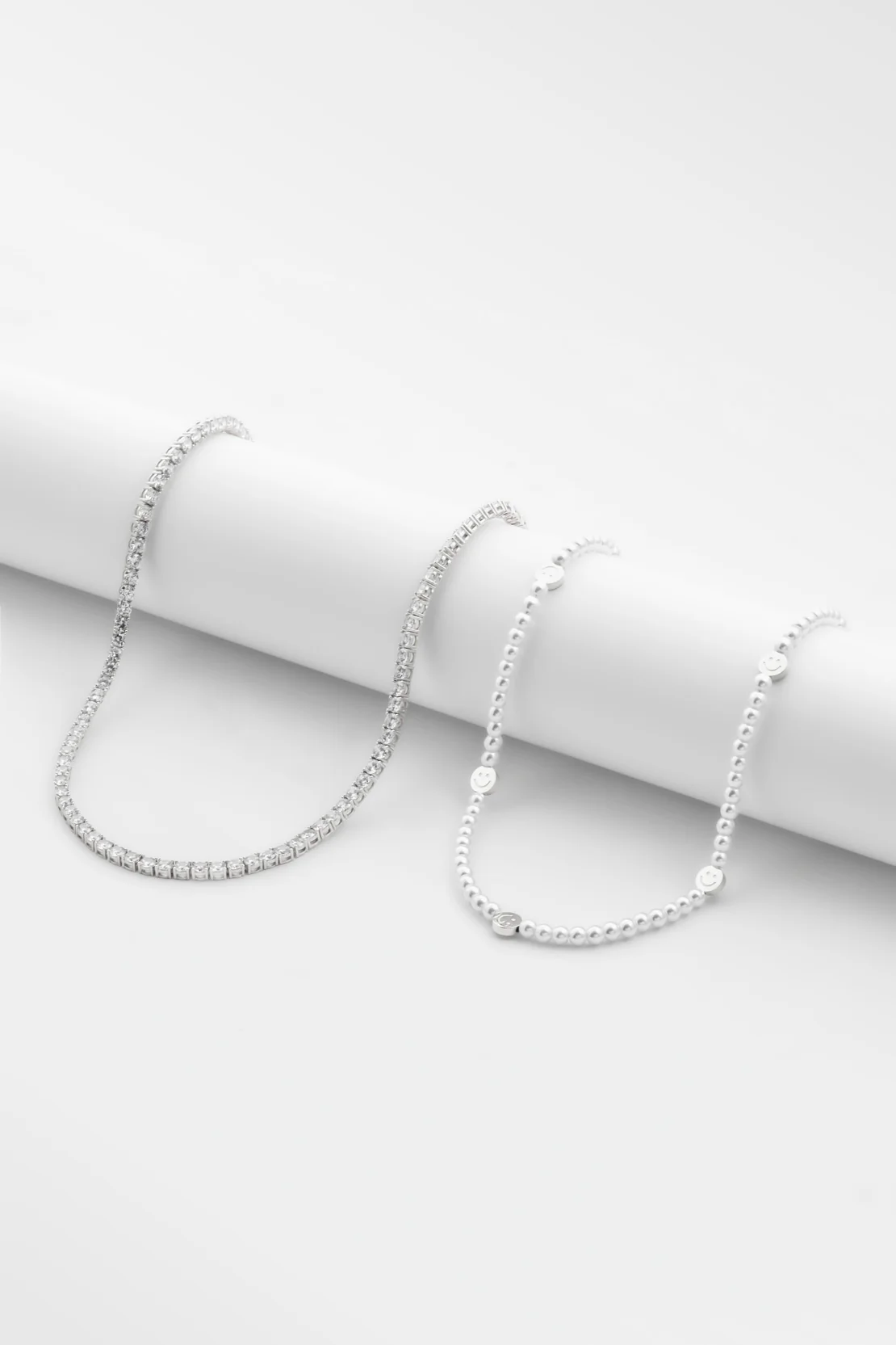 6mm Pearl and Happy Face Necklace & 5mm Tennis Chain - Image 2