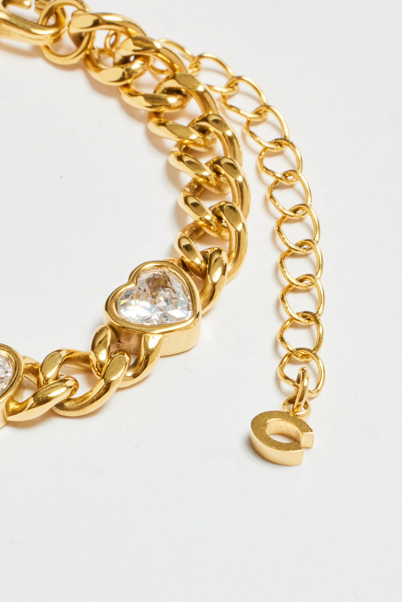 7mm Gold Plated CZ Heart Cuban Bracelet - Image 4