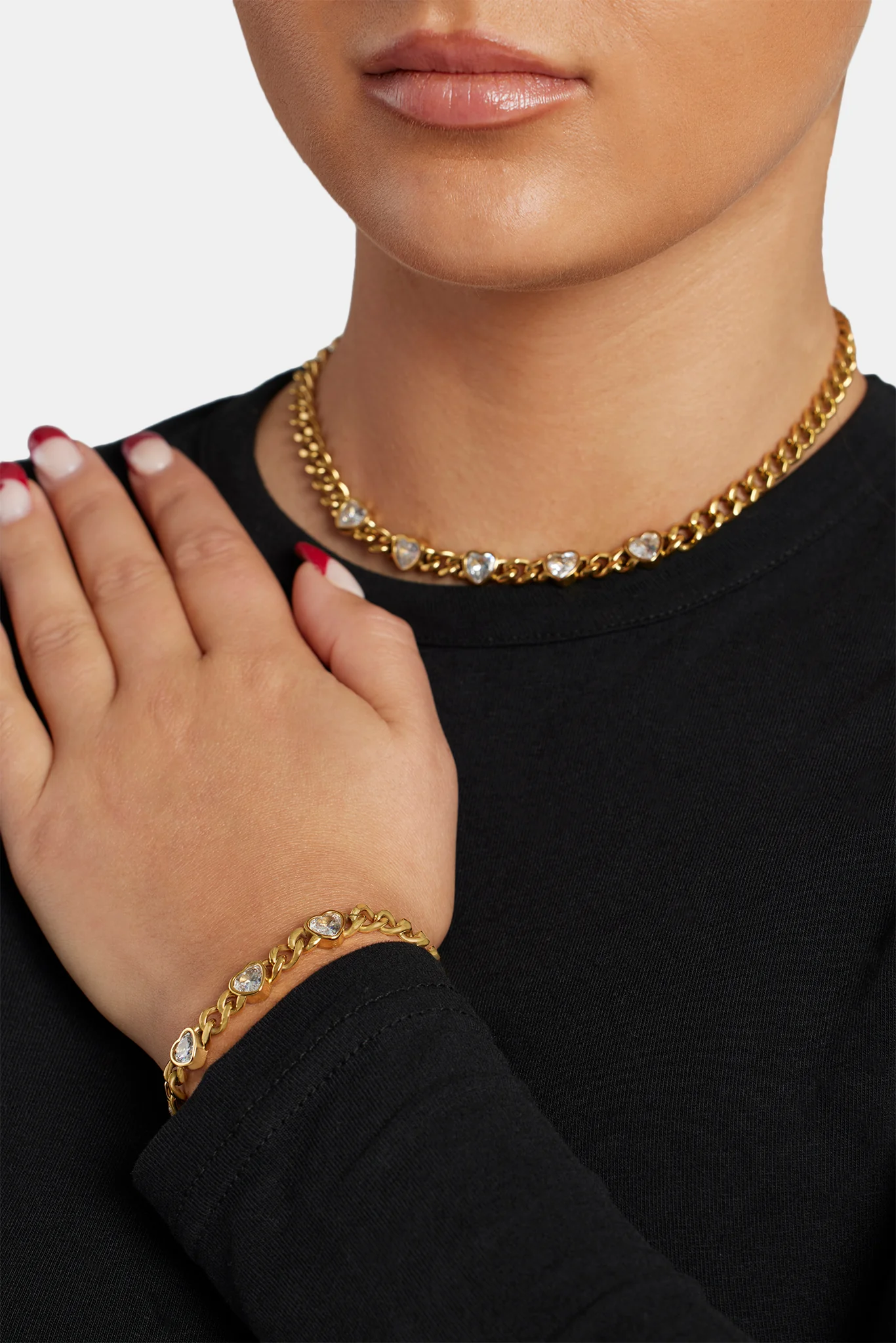 7mm Gold Plated CZ Heart Cuban Bracelet - Image 5