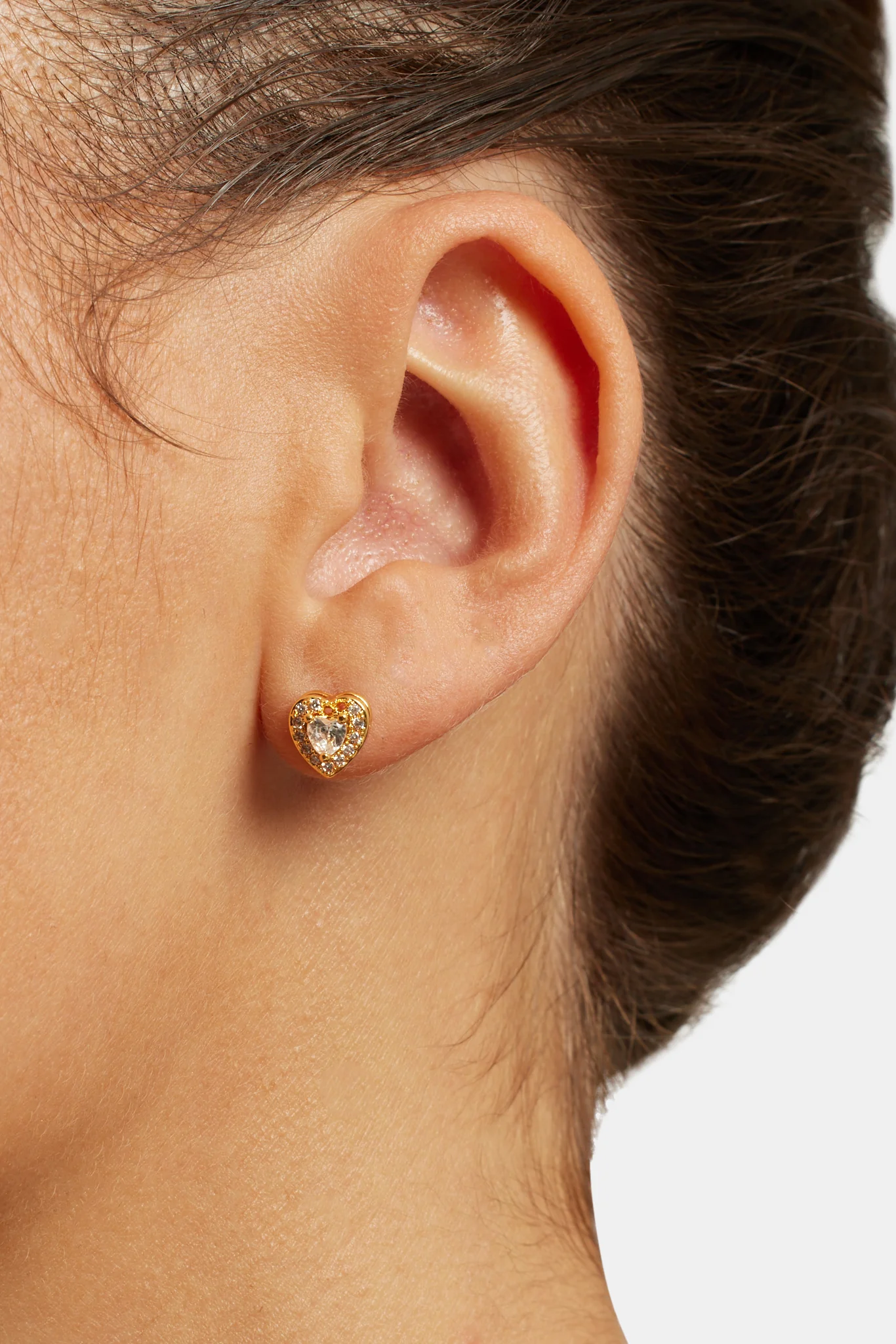 7mm Gold Plated Iced CZ Heart Stud Earrings - Image 2