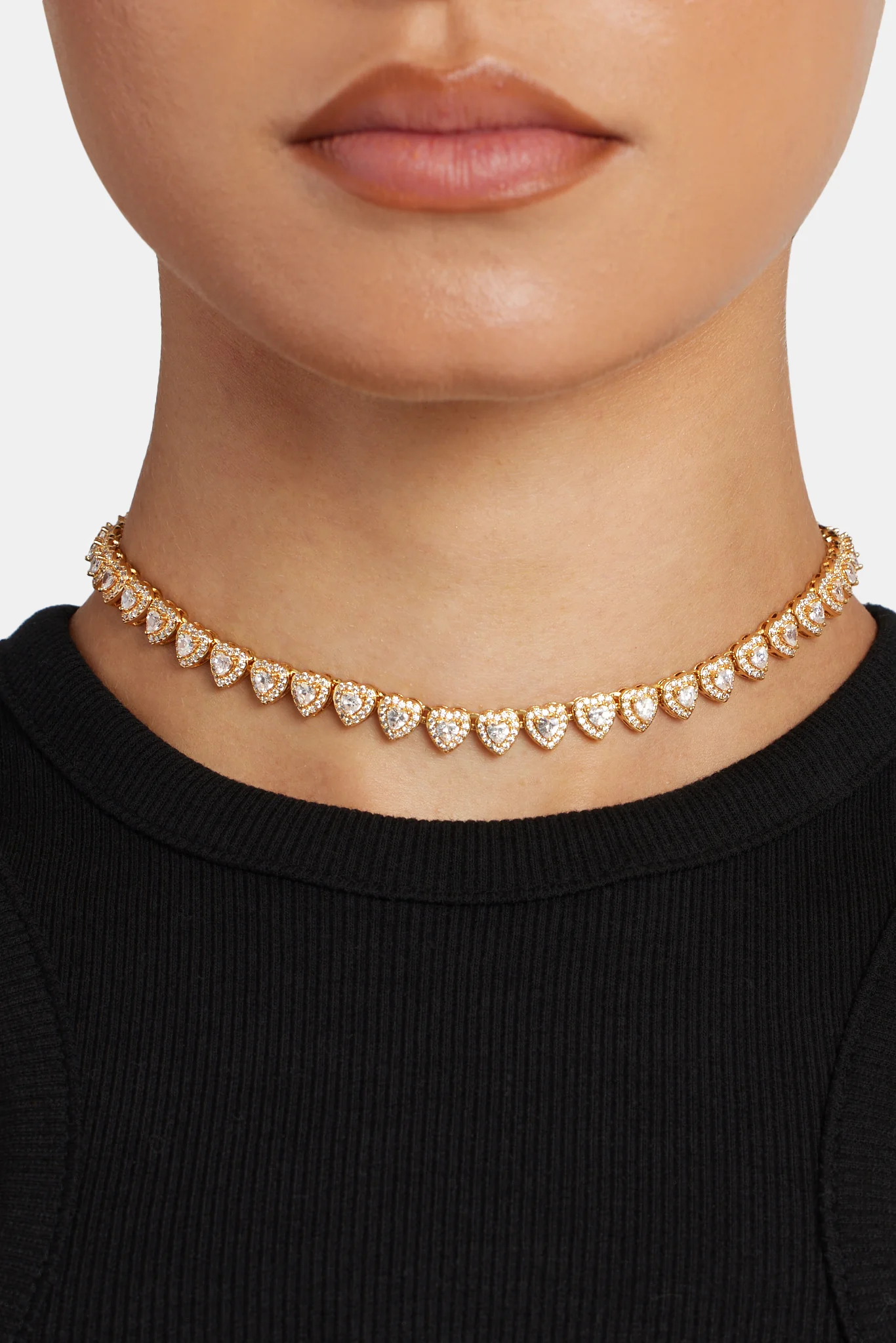 7mm Gold Plated Iced CZ Heart Tennis Necklace - Image 4