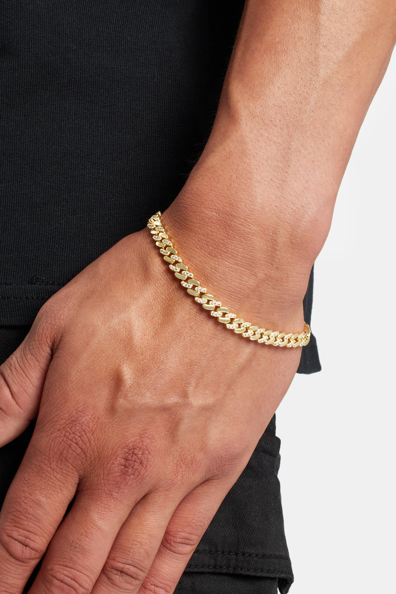 7mm Gold Plated Polished And Iced Prong Bracelet - Image 2
