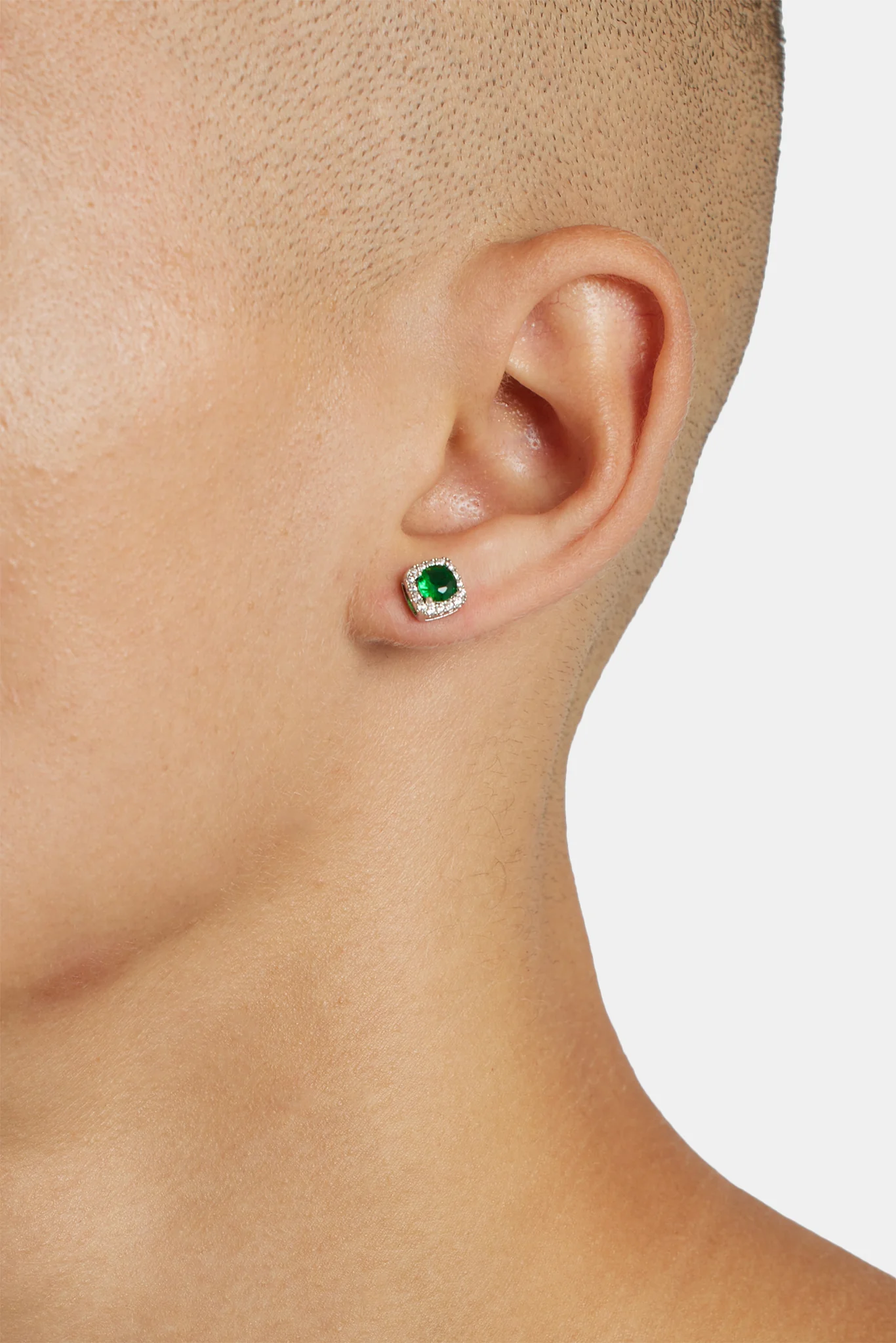 7mm Green Iced Cluster Stud Earrings - Image 2