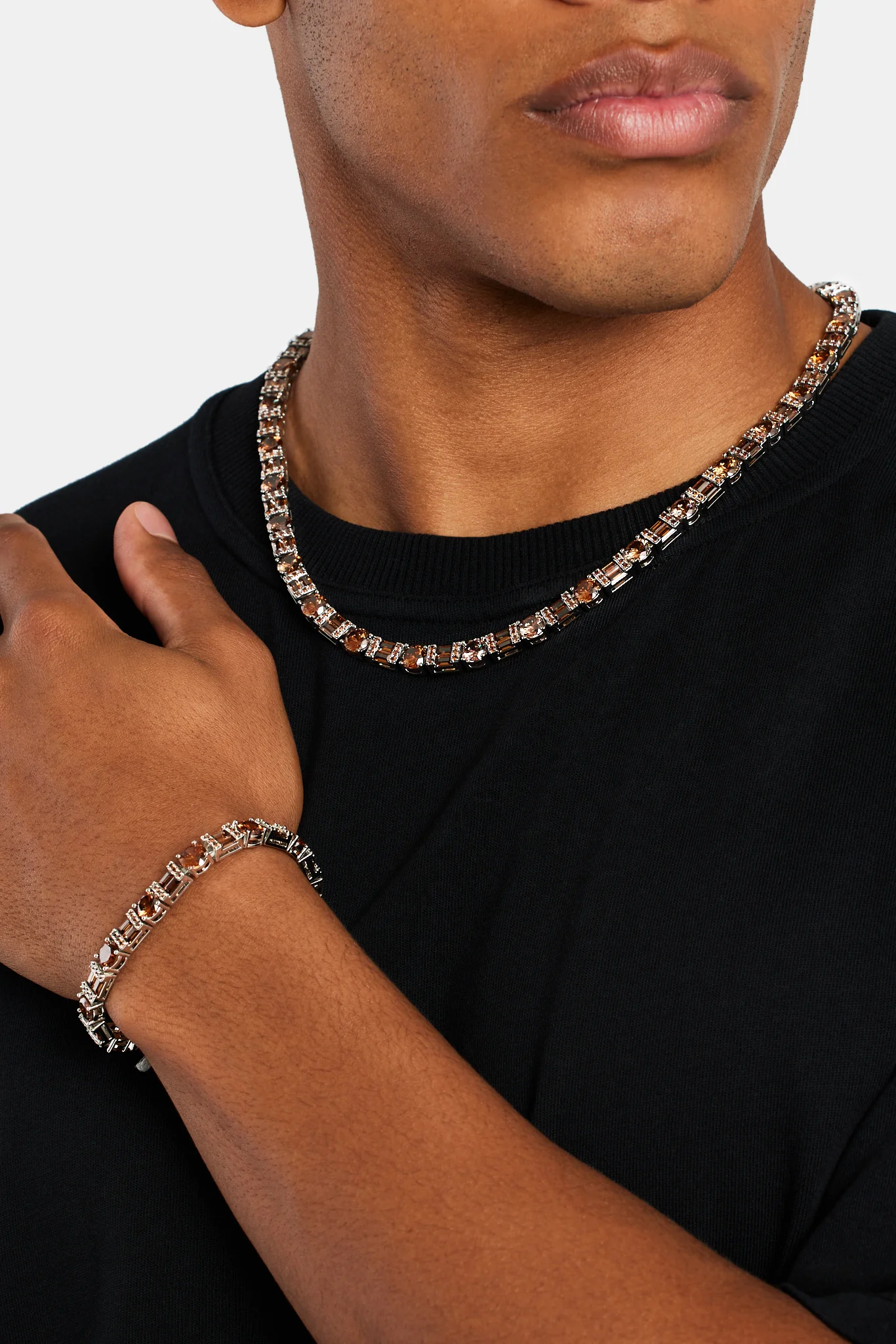 7mm Iced CZ Chocolate Round & Rectangle Mix Tennis Chain - Image 6