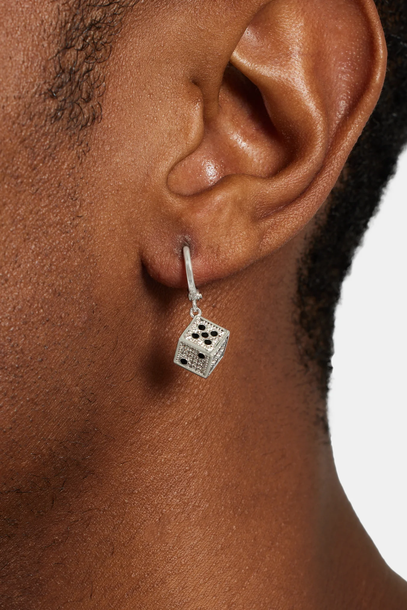 7mm Iced CZ Pair of Dice Hoop Earrings - Image 2