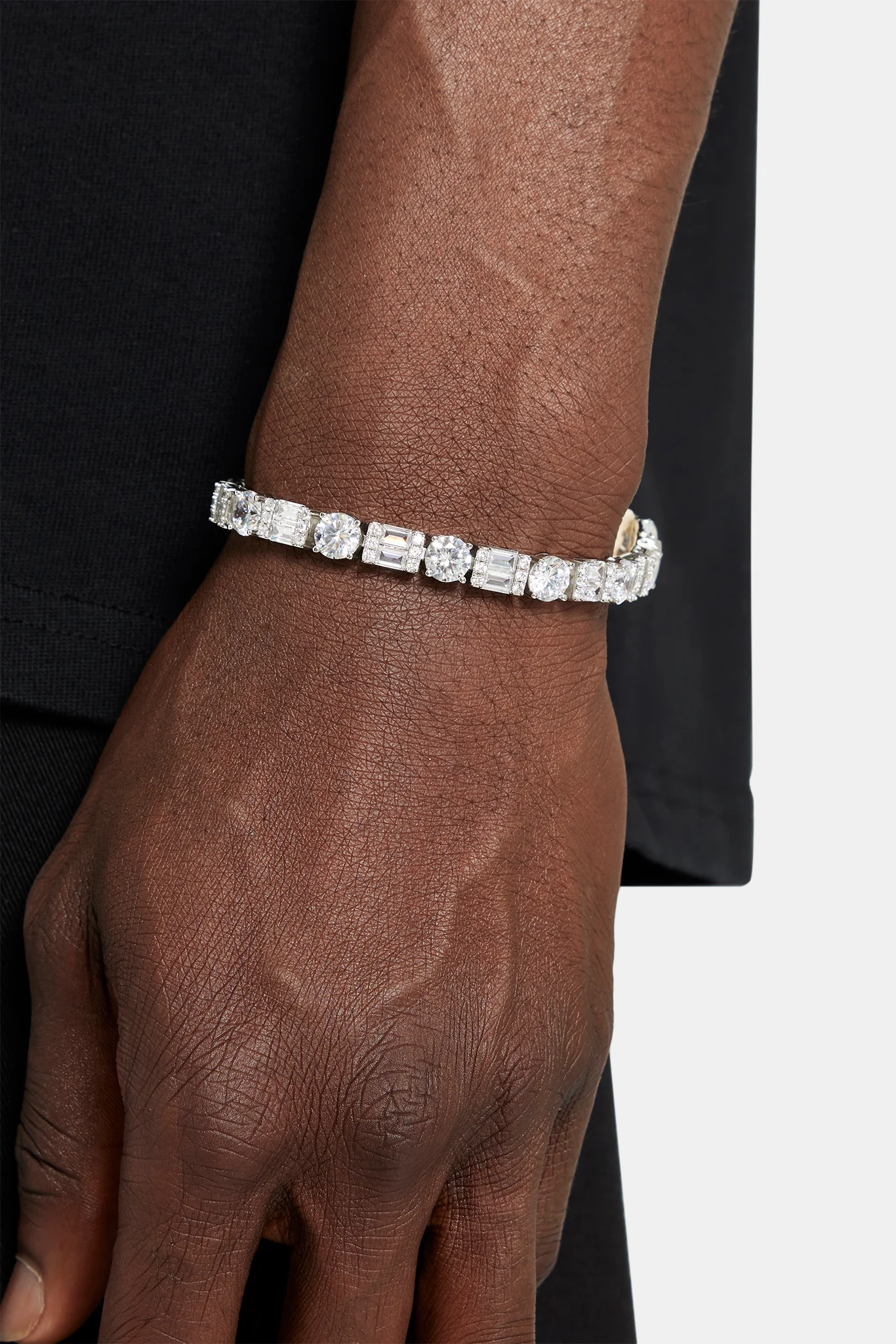 7mm Iced CZ Round & Rectangle Mix Tennis Bracelet - Image 2