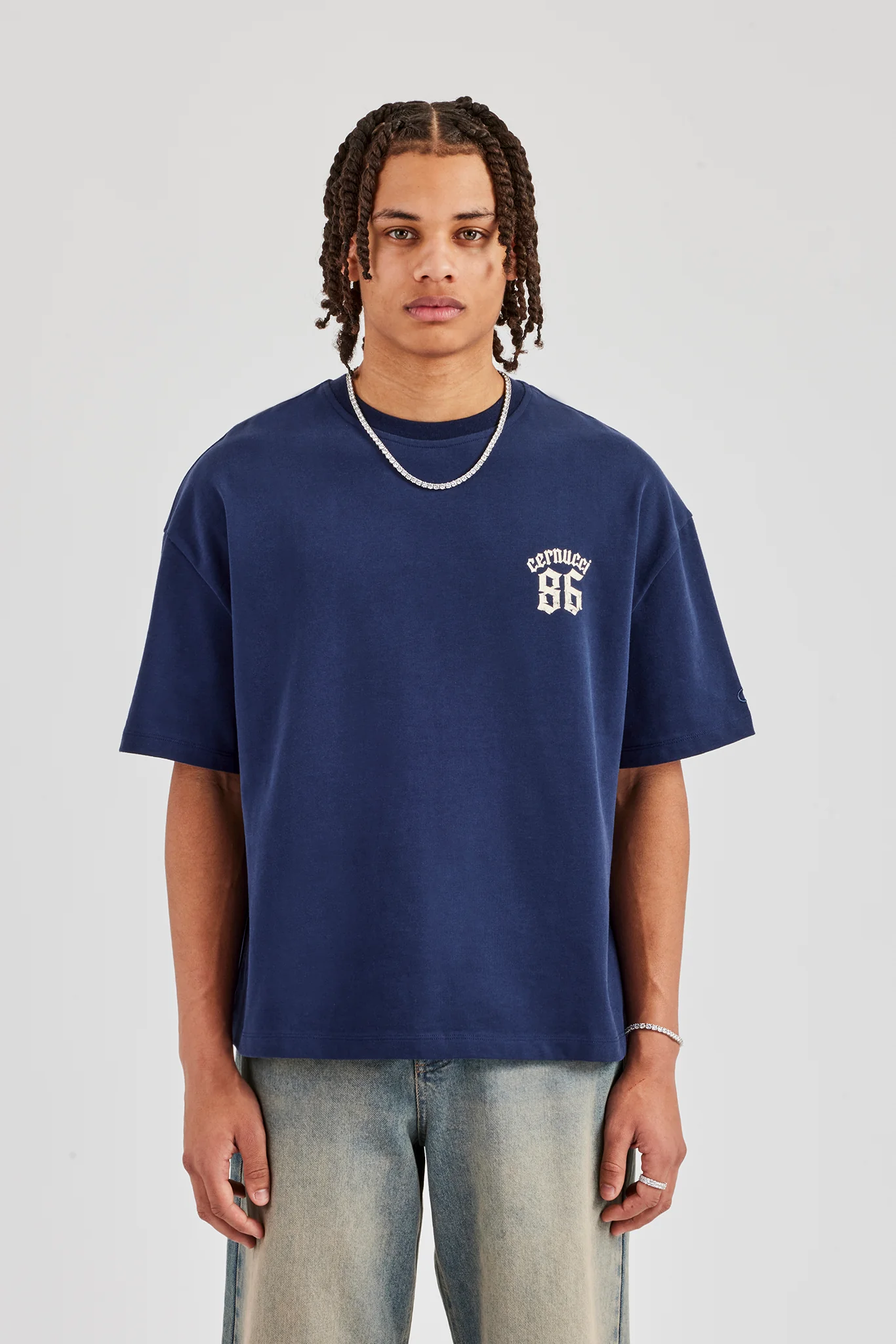 86 Back Print Boxy T-Shirt - Navy Blue - Image 3