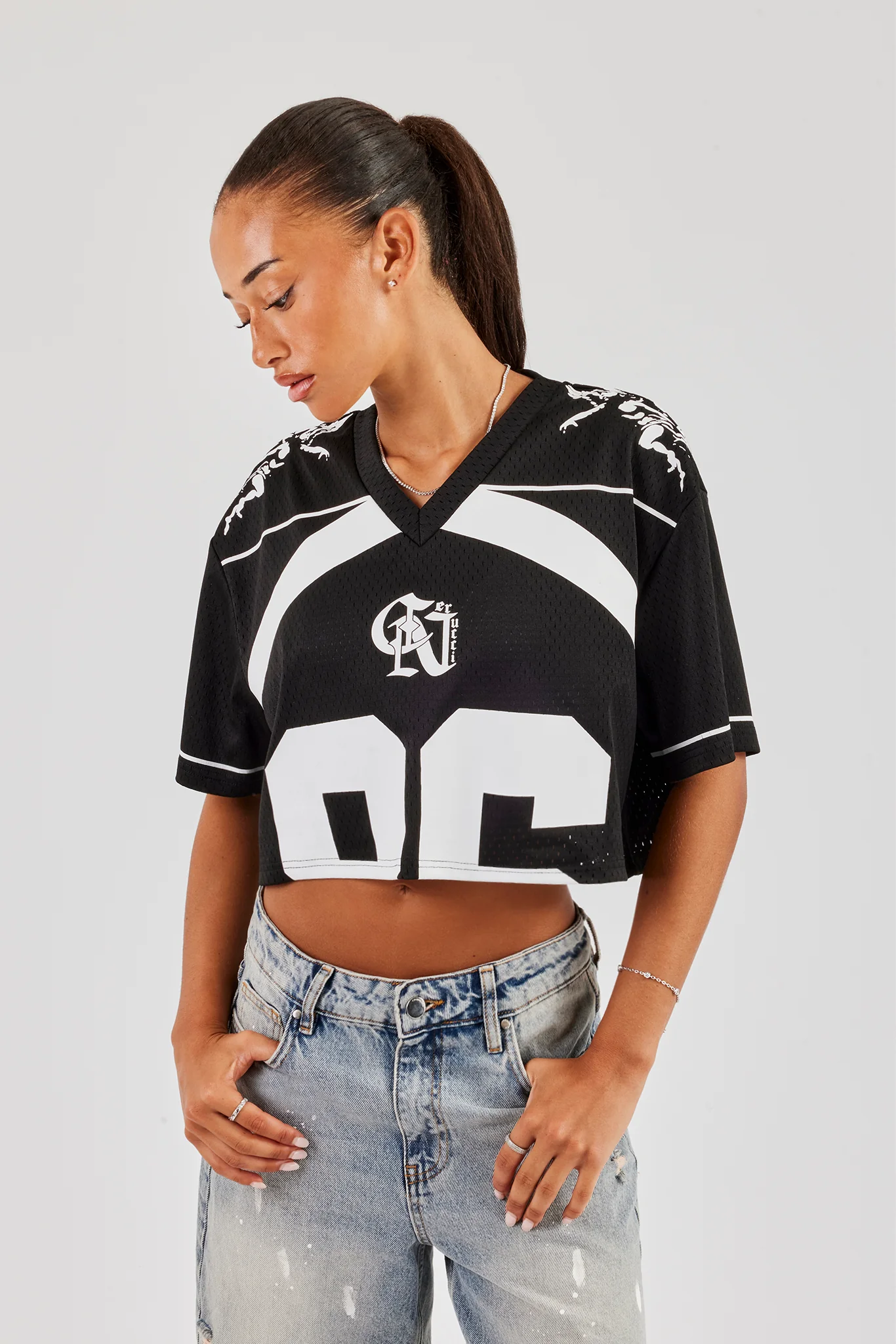 86 Cropped Mesh Top - Black - Image 3