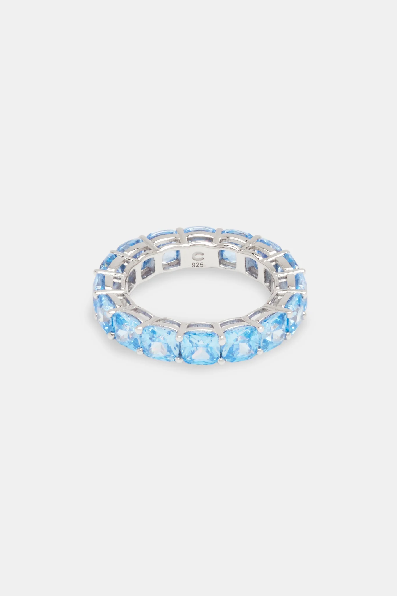 925 Blue Large CZ Single Row Tennis Ring