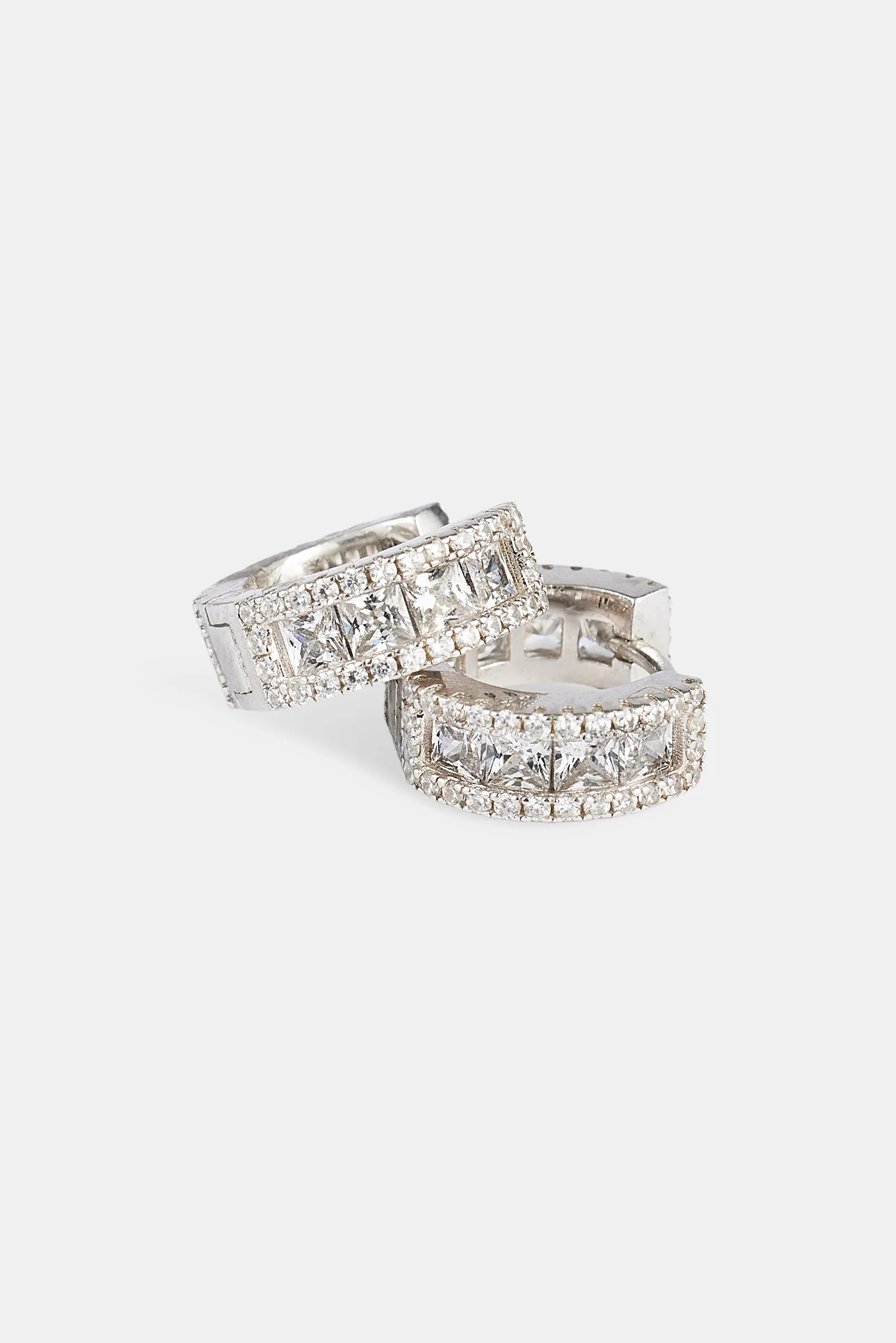 925 Clear CZ Baguette Hoop Earrings - White - 10mm - Image 3