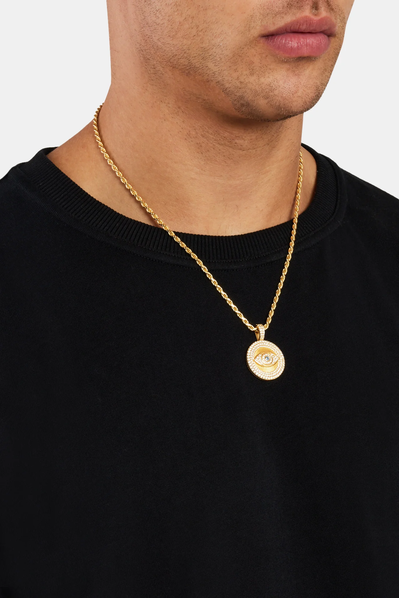 925 Sterling Silver Iced Eye Pendant - Gold - Image 3
