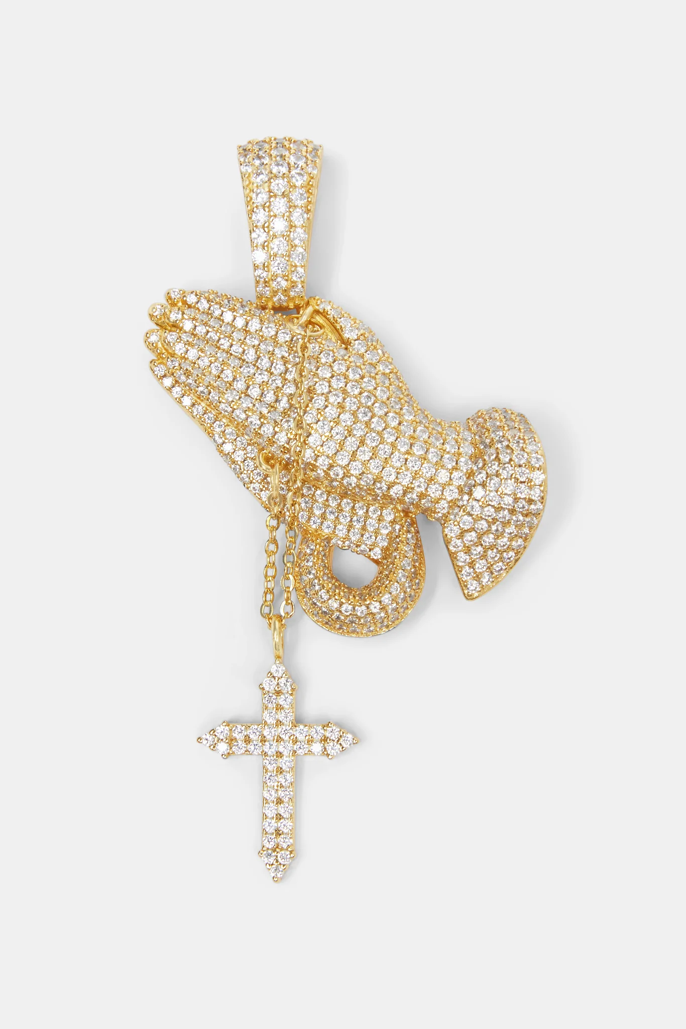 925 Sterling Silver Iced Praying Hands Pendant - Gold