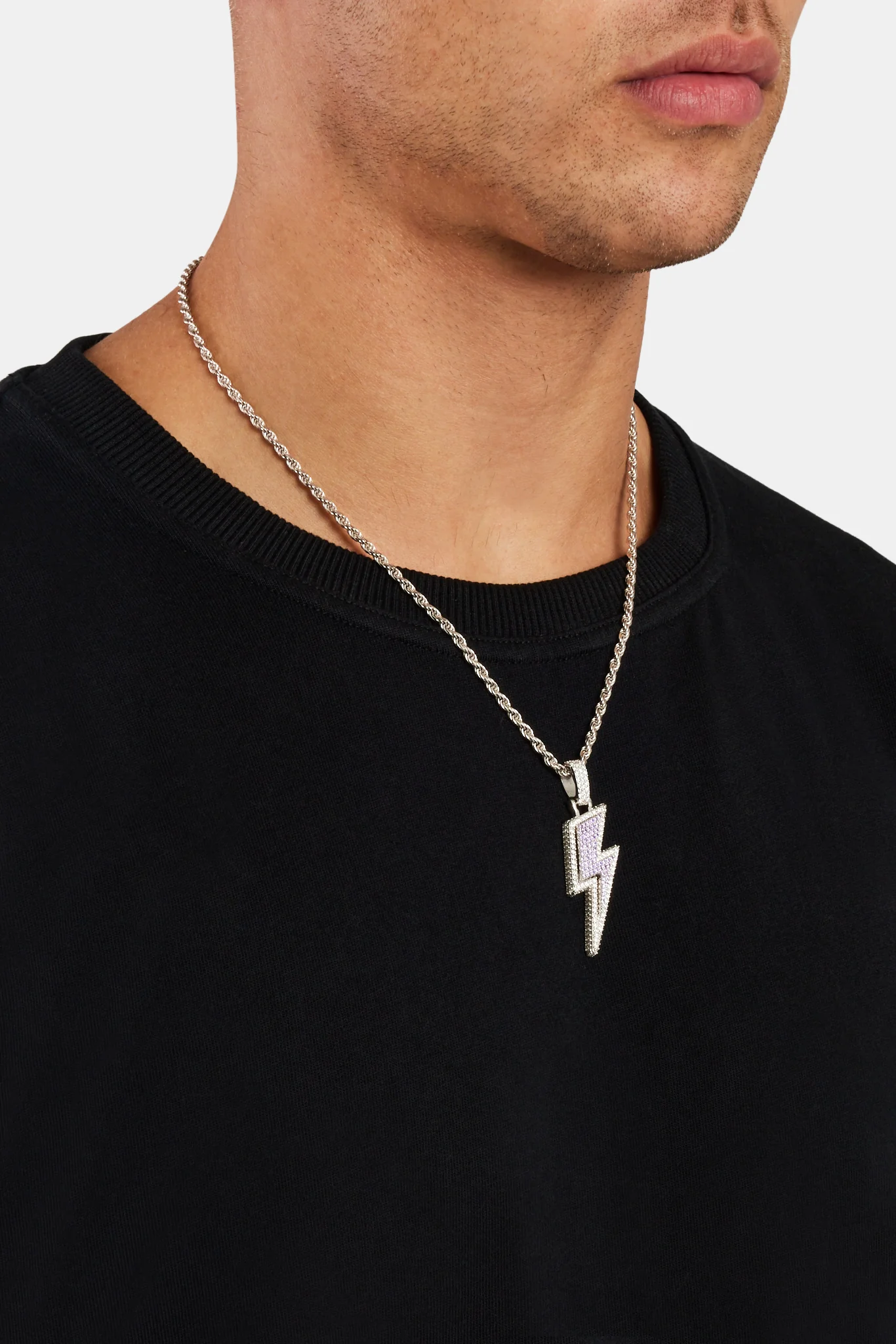 925 Lightning Bolt Pendant - White - Image 3