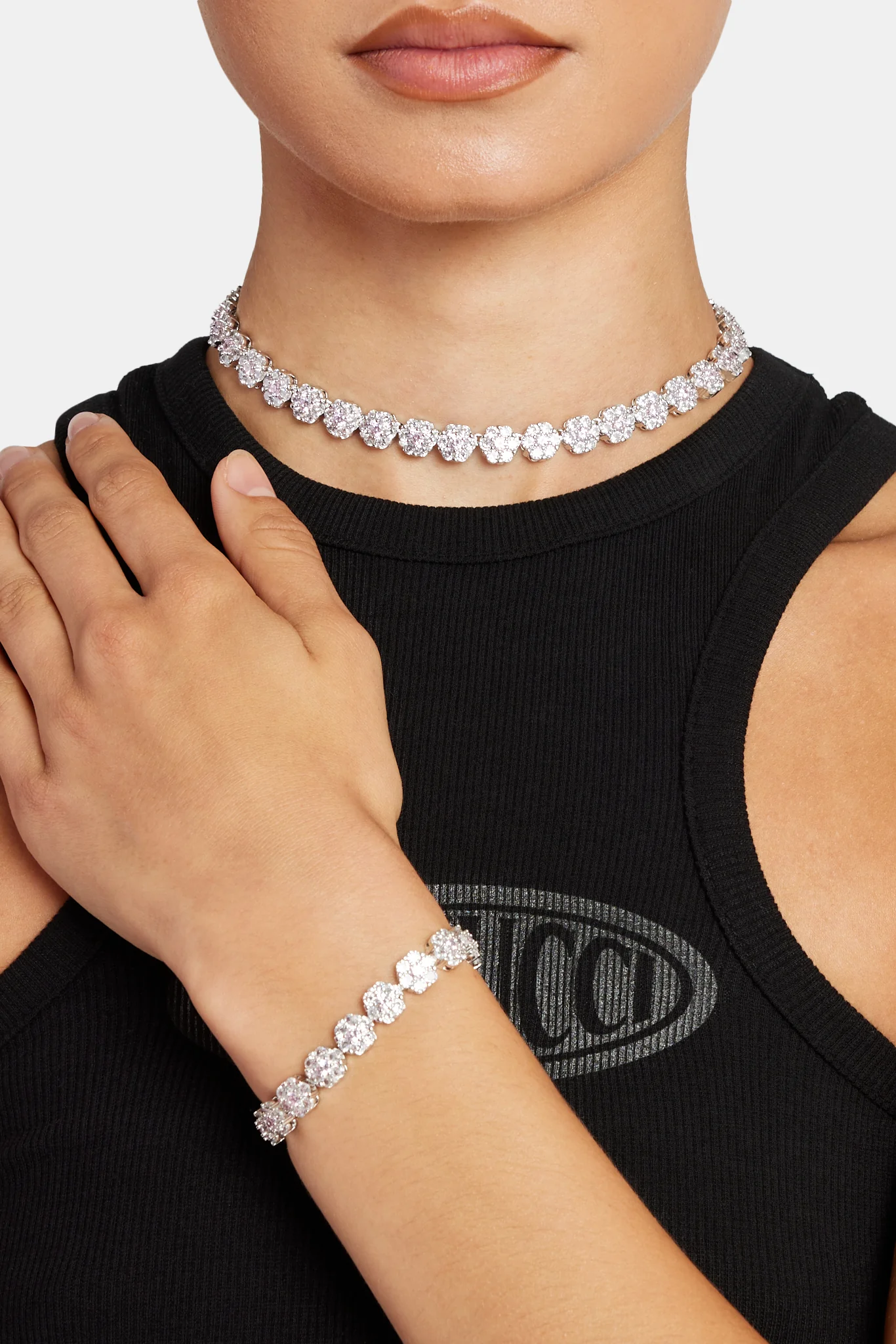 9mm Iced CZ Clear Flower Tennis Necklace - Image 3