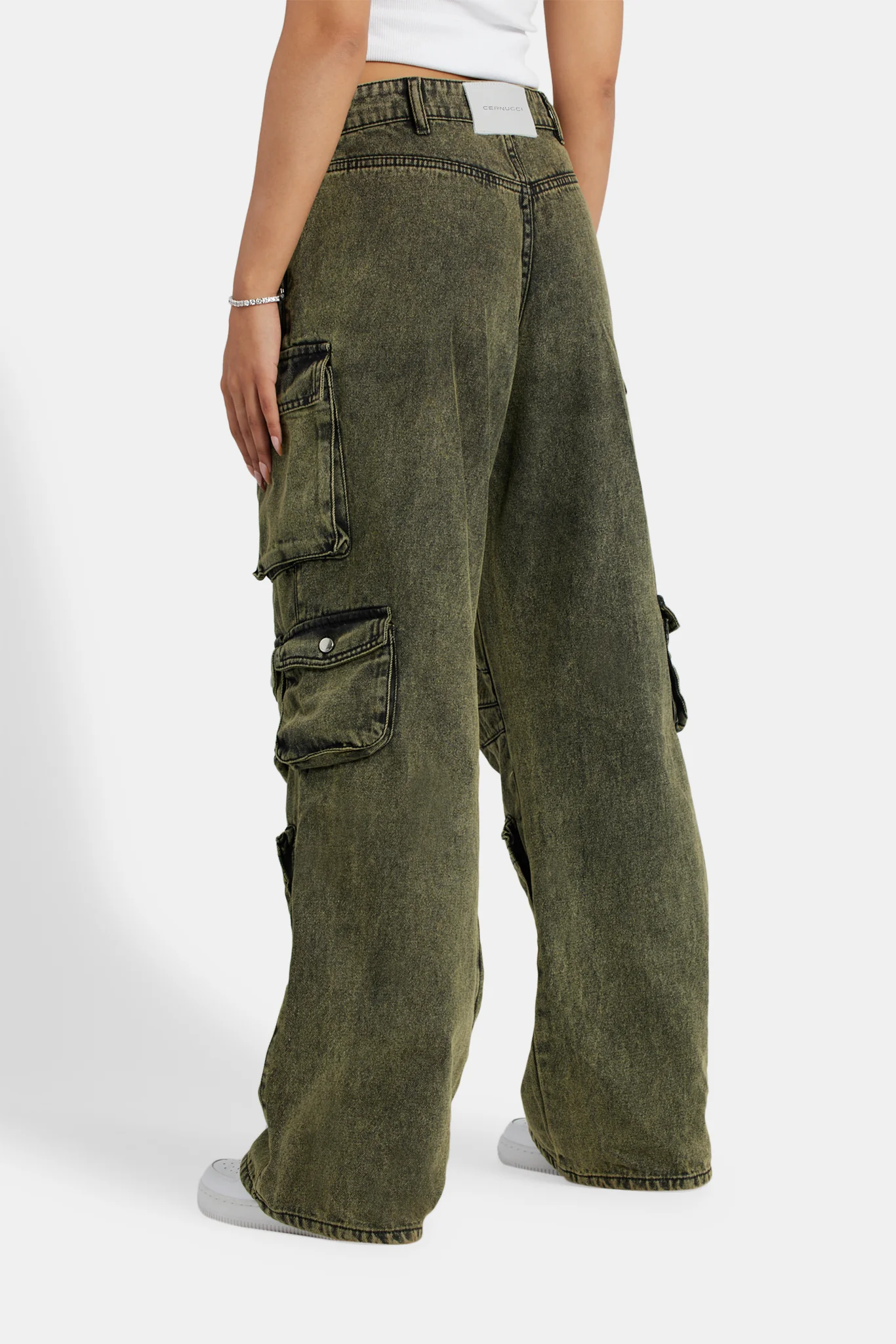 Acid Wash Baggy Cargo Jeans - Green - Image 4