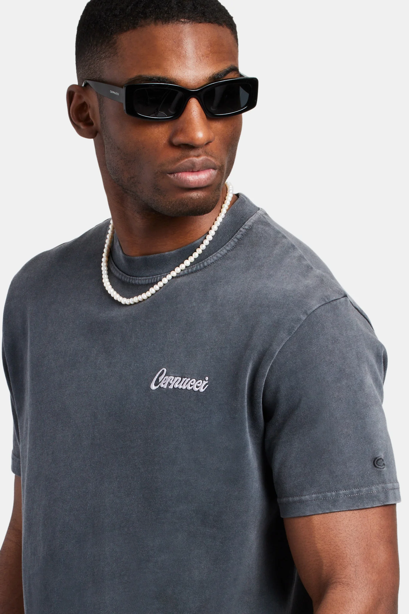 Acid Wash Embroidered T-Shirt  Charcoal - Image 4
