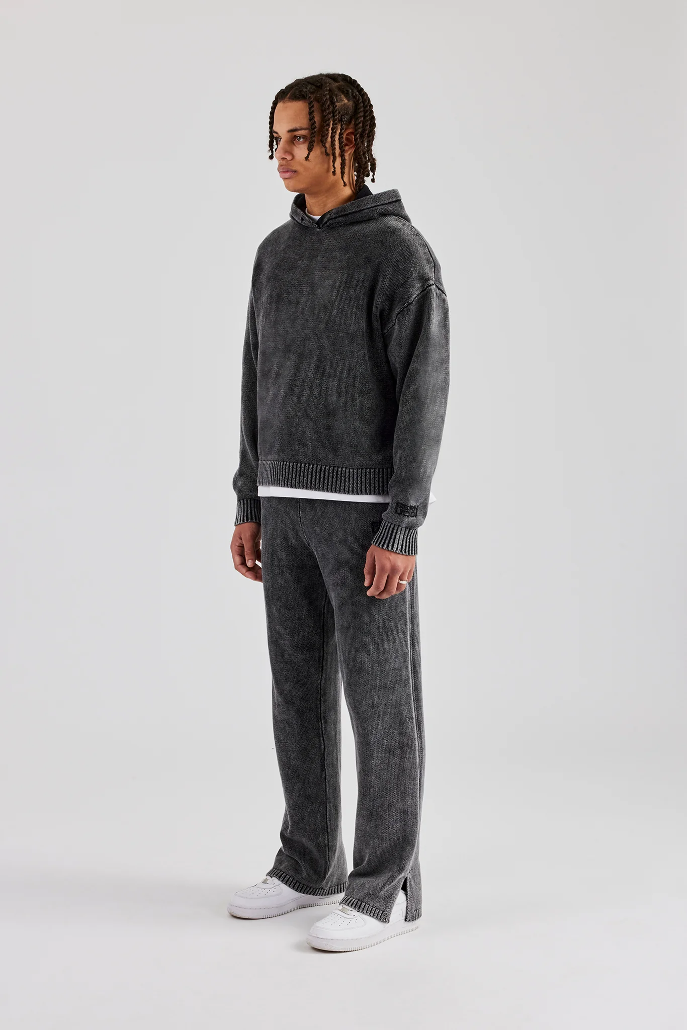 Acid Wash Knit Tracksuit - Charcoal - Image 3