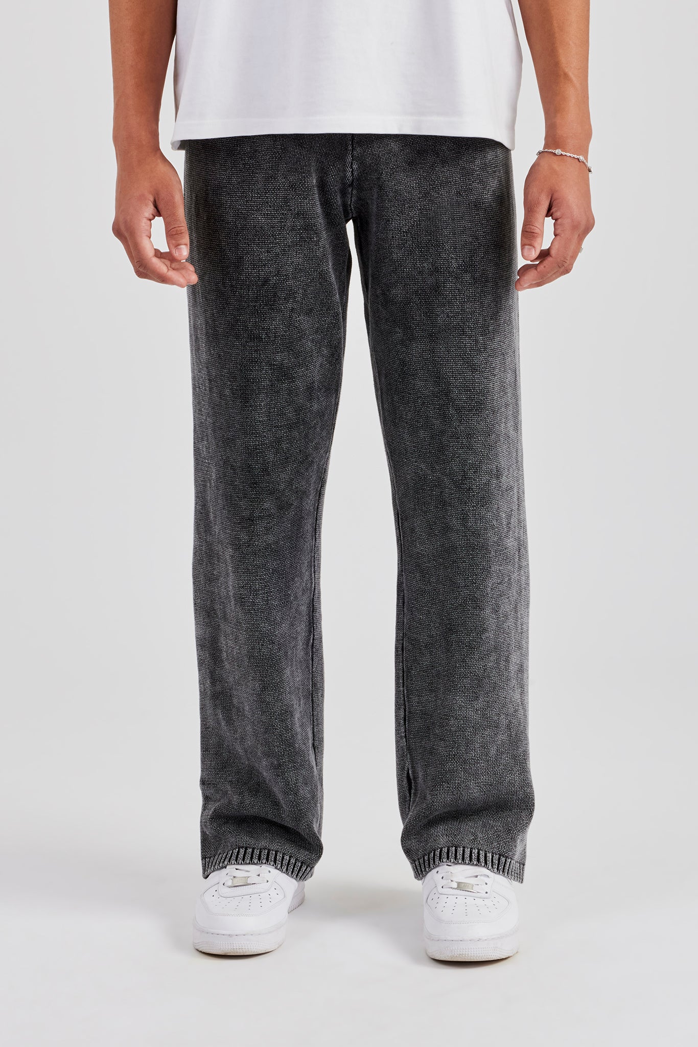 Acid Wash Knitted Jogger - Charcoal - Image 2