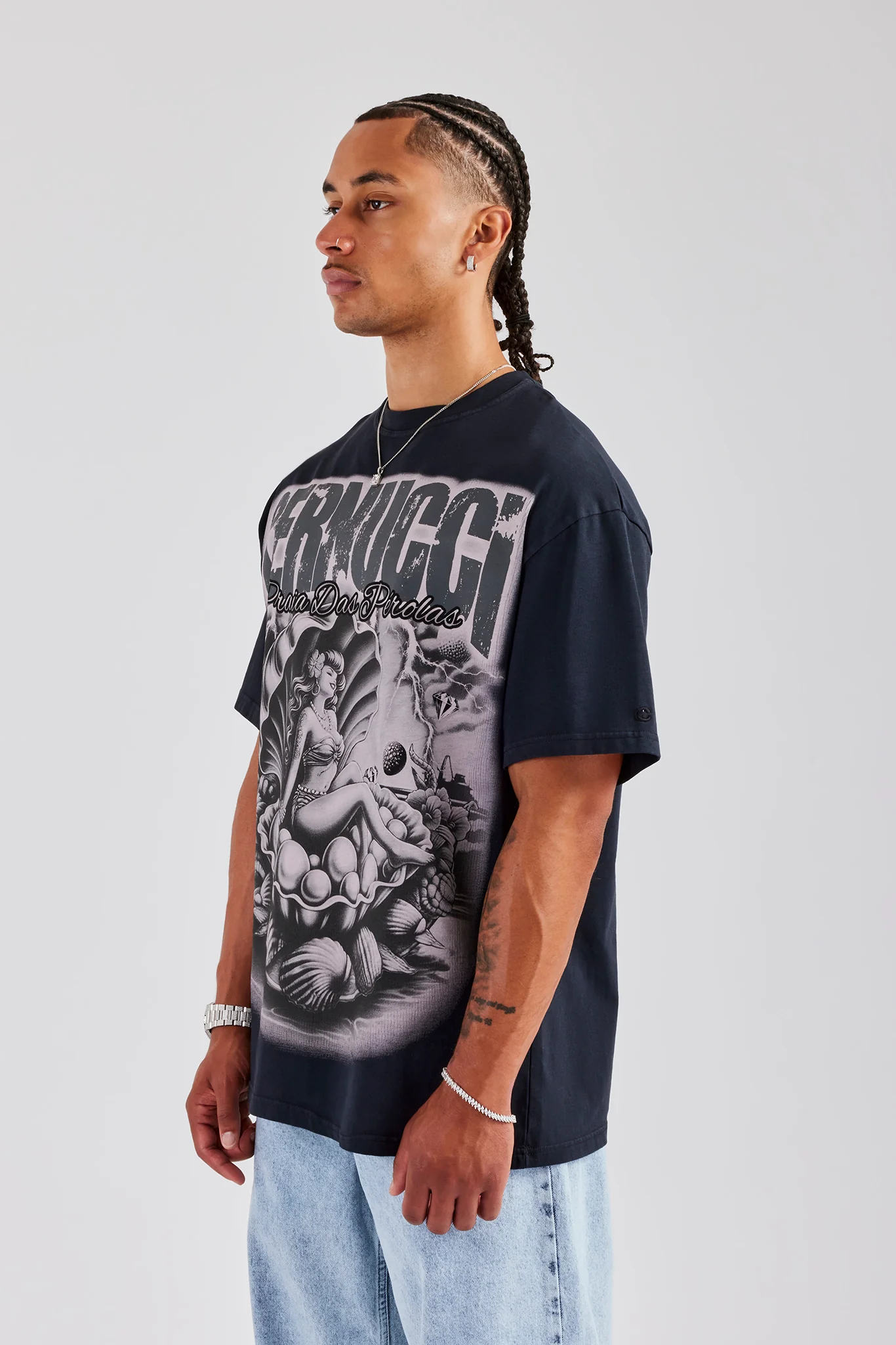 Acid Wash Praia Das Perolas Oversized T-Shirt - Charcoal - Image 2