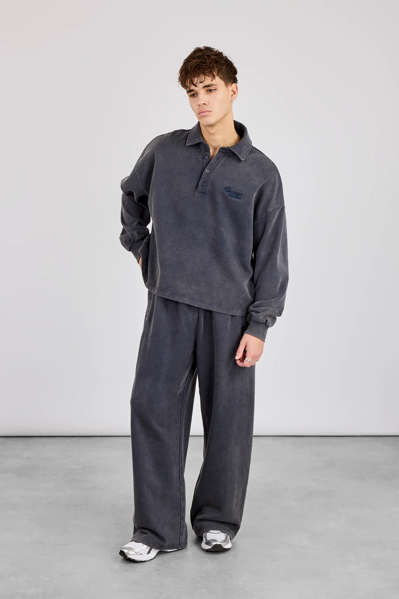 Acid Wash Rugby Polo & Baggy Jogger - Washed Navy - Image 3