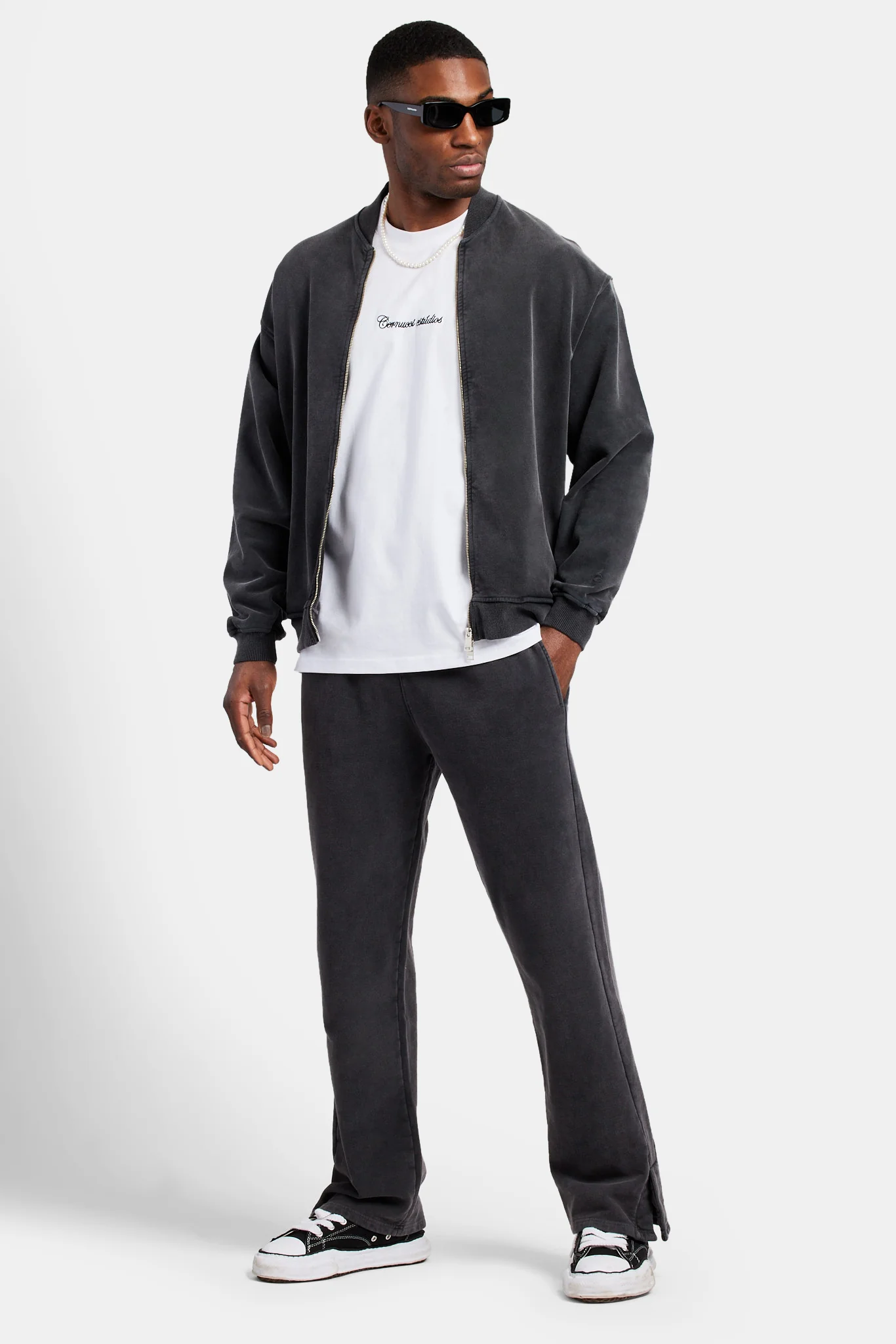 Acid Wash Split Hem Jogger - Charcoal - Image 2
