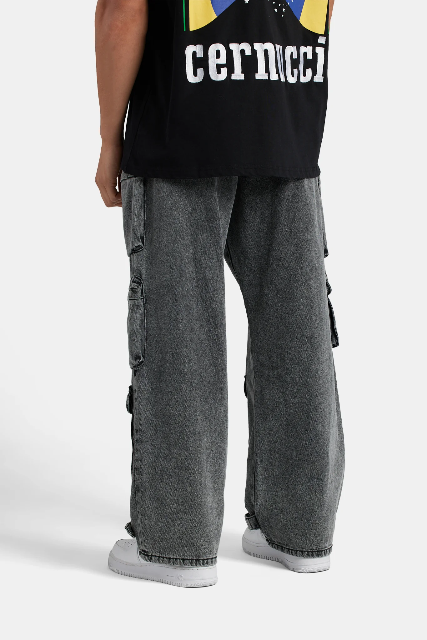 Acid Wash Utility Cargo Jeans - Black - Image 4