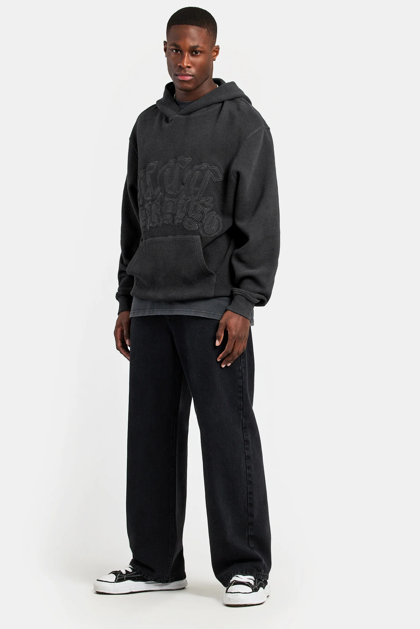 Acid Wash Waffle Hoodie - Charcoal - Image 5