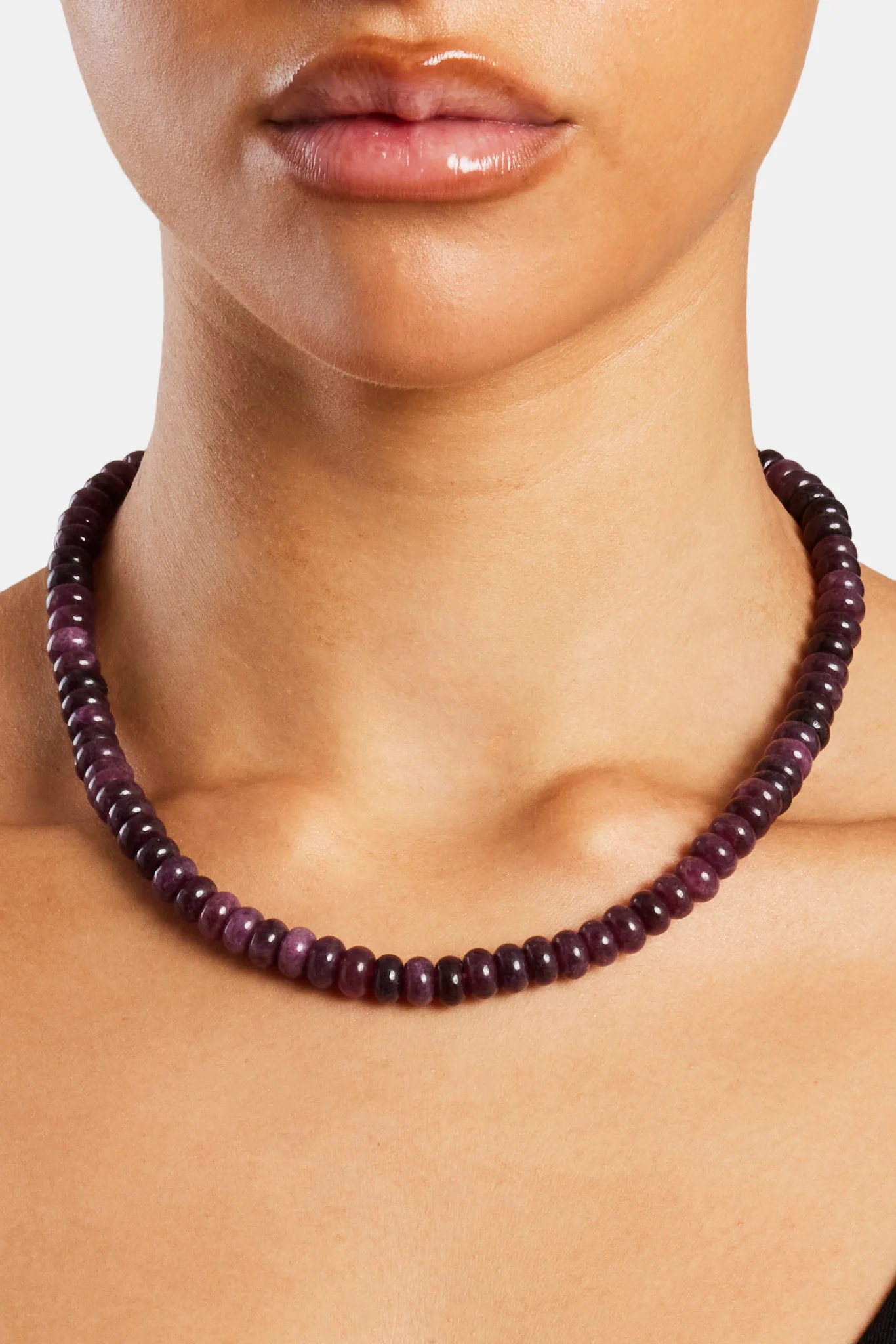 Amethyst Bead Necklace - White - 6mm