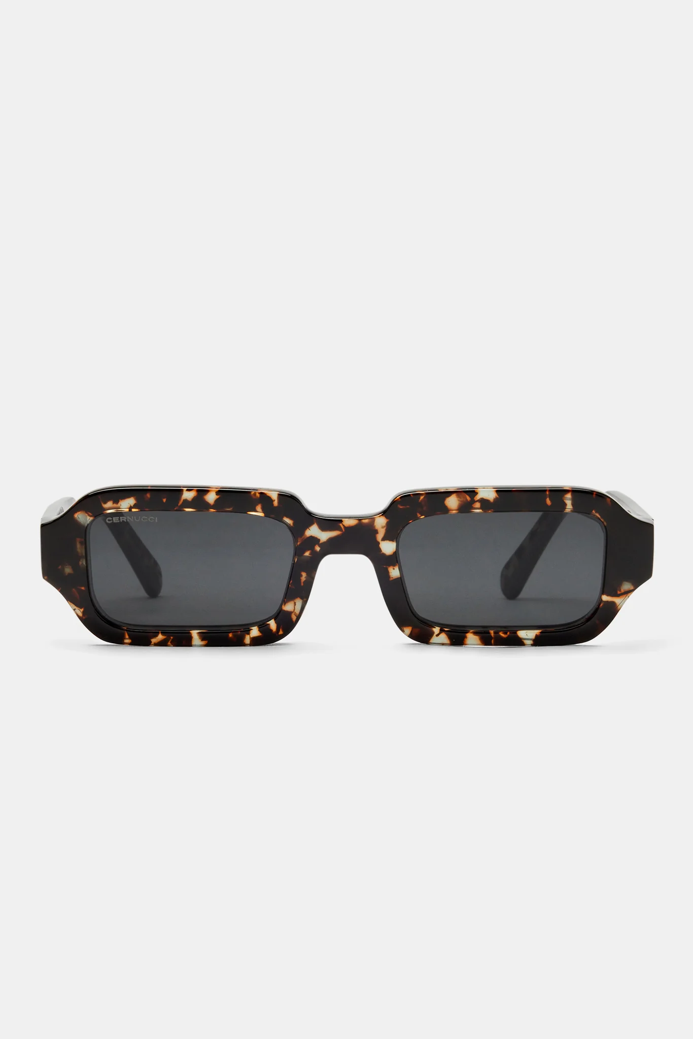 Angled Slim Rectangle Marble Acetate Frame Sunglasses - Black - Image 5