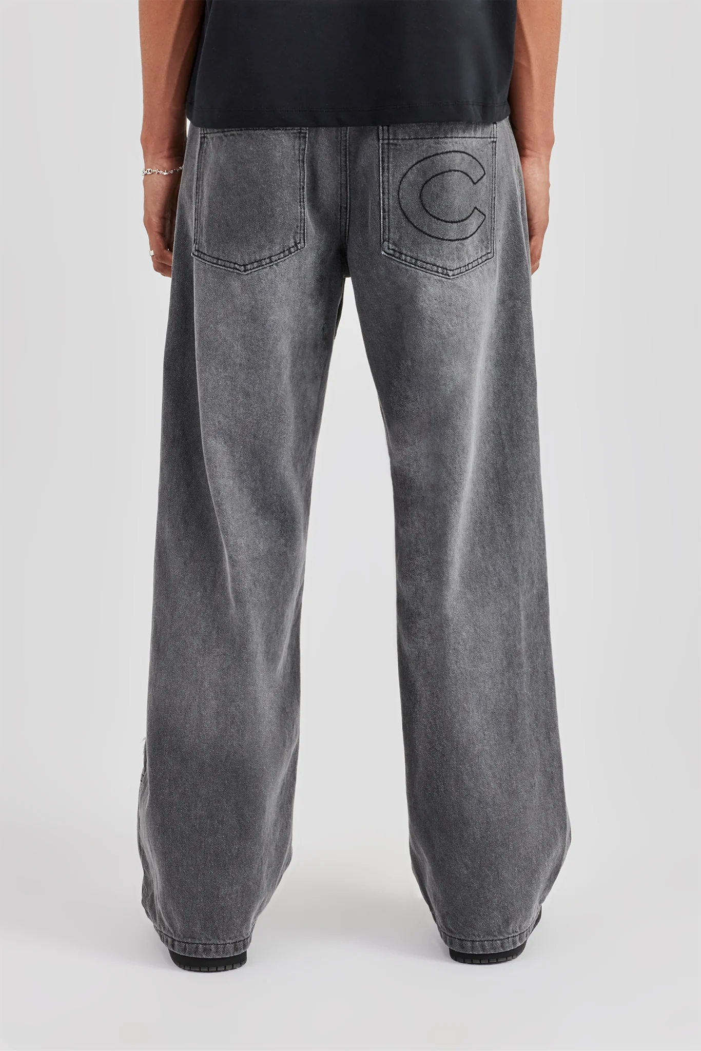 Applique Motif Baggy Fit Jean - Washed Grey - Image 5