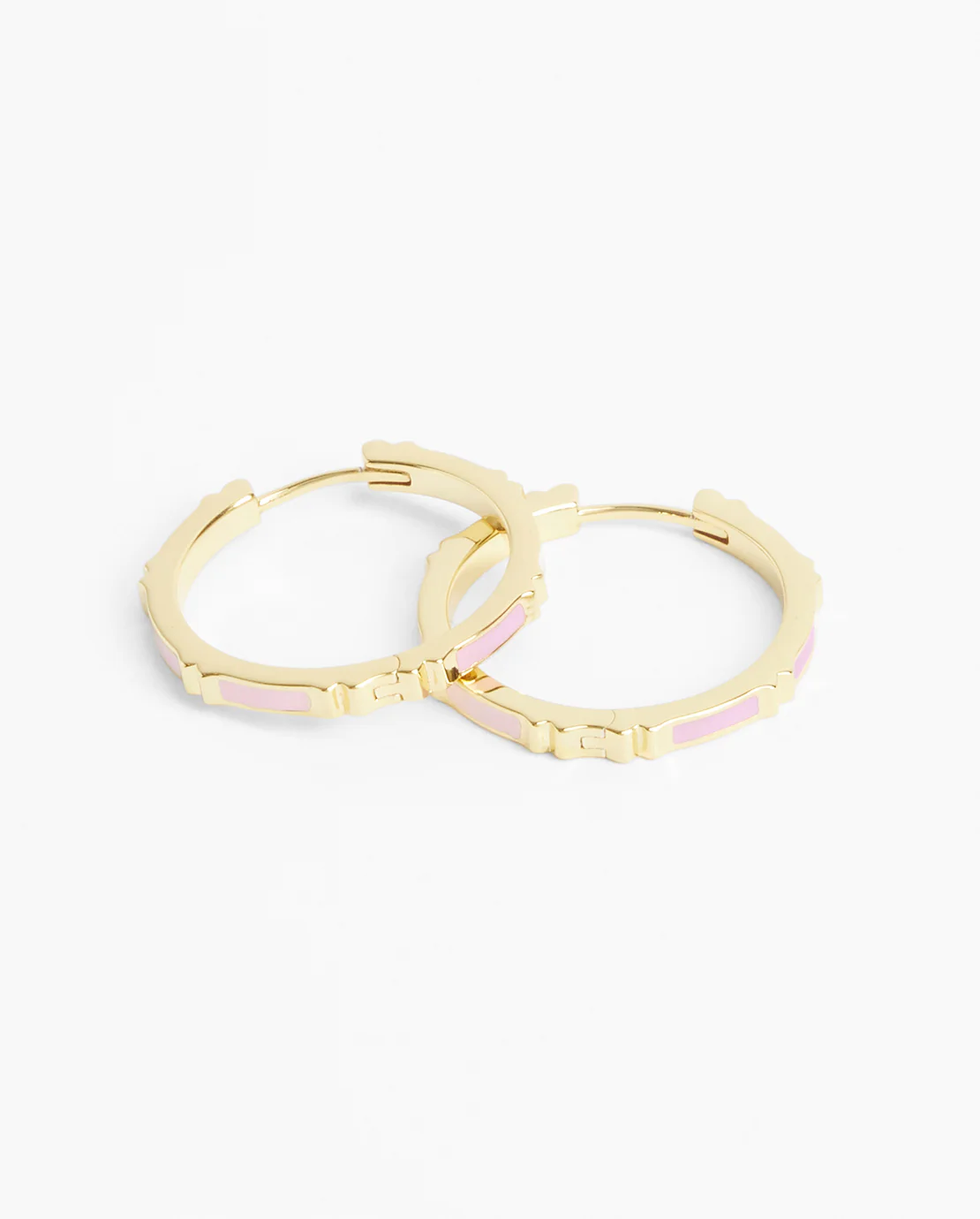 Baby Pink Enamel Hoop Earrings - Gold - Image 3