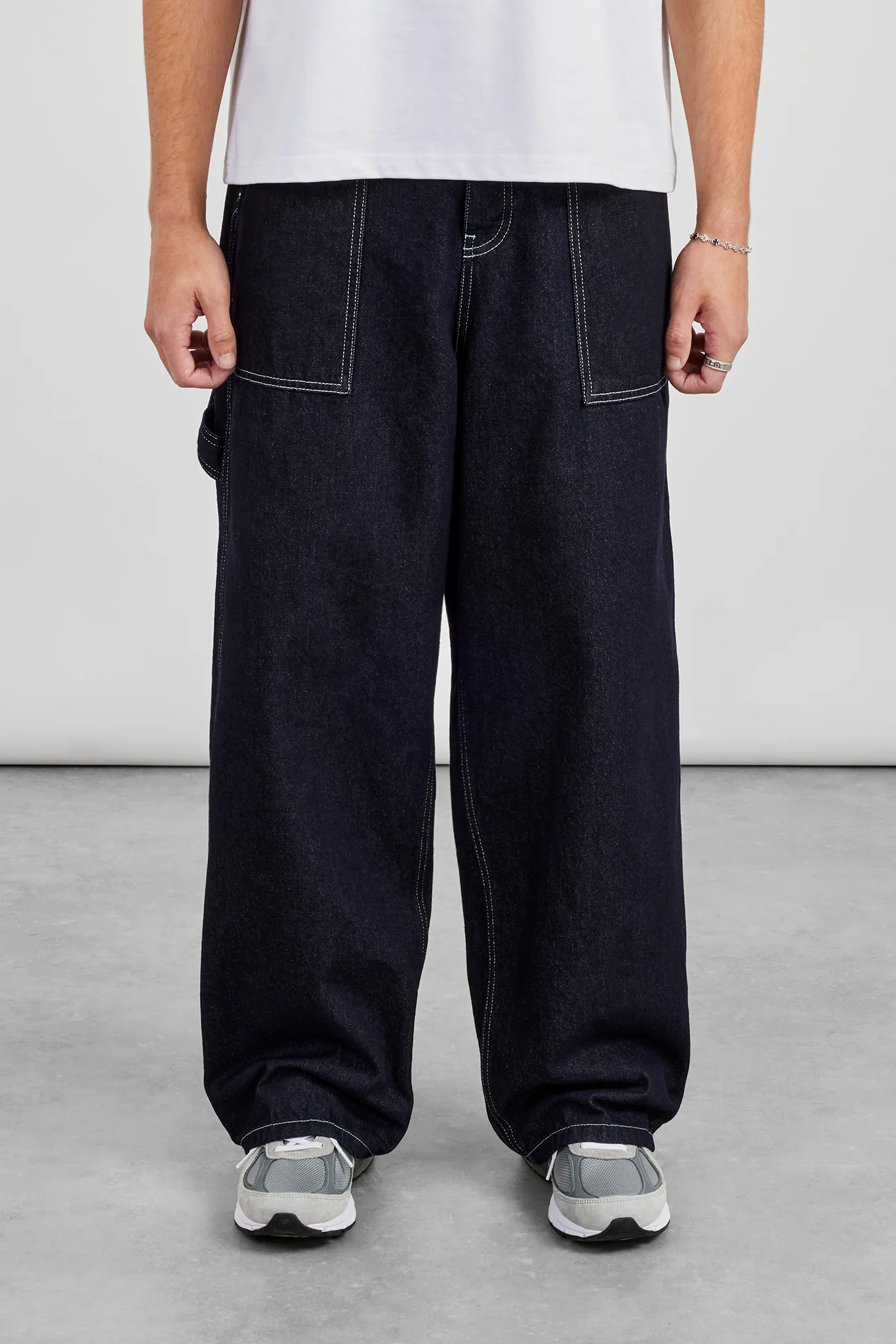 Baggy Contrast Stitch Jean - Indigo - Image 3