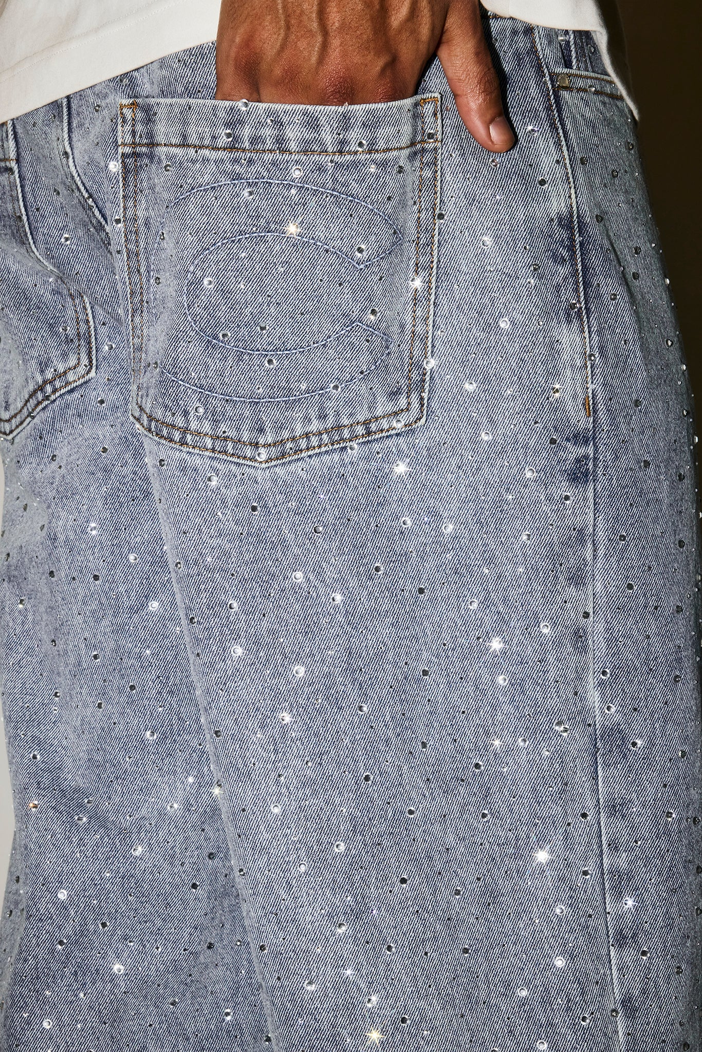 Baggy Fit Rhinestone Jean - Antique Wash - Image 3