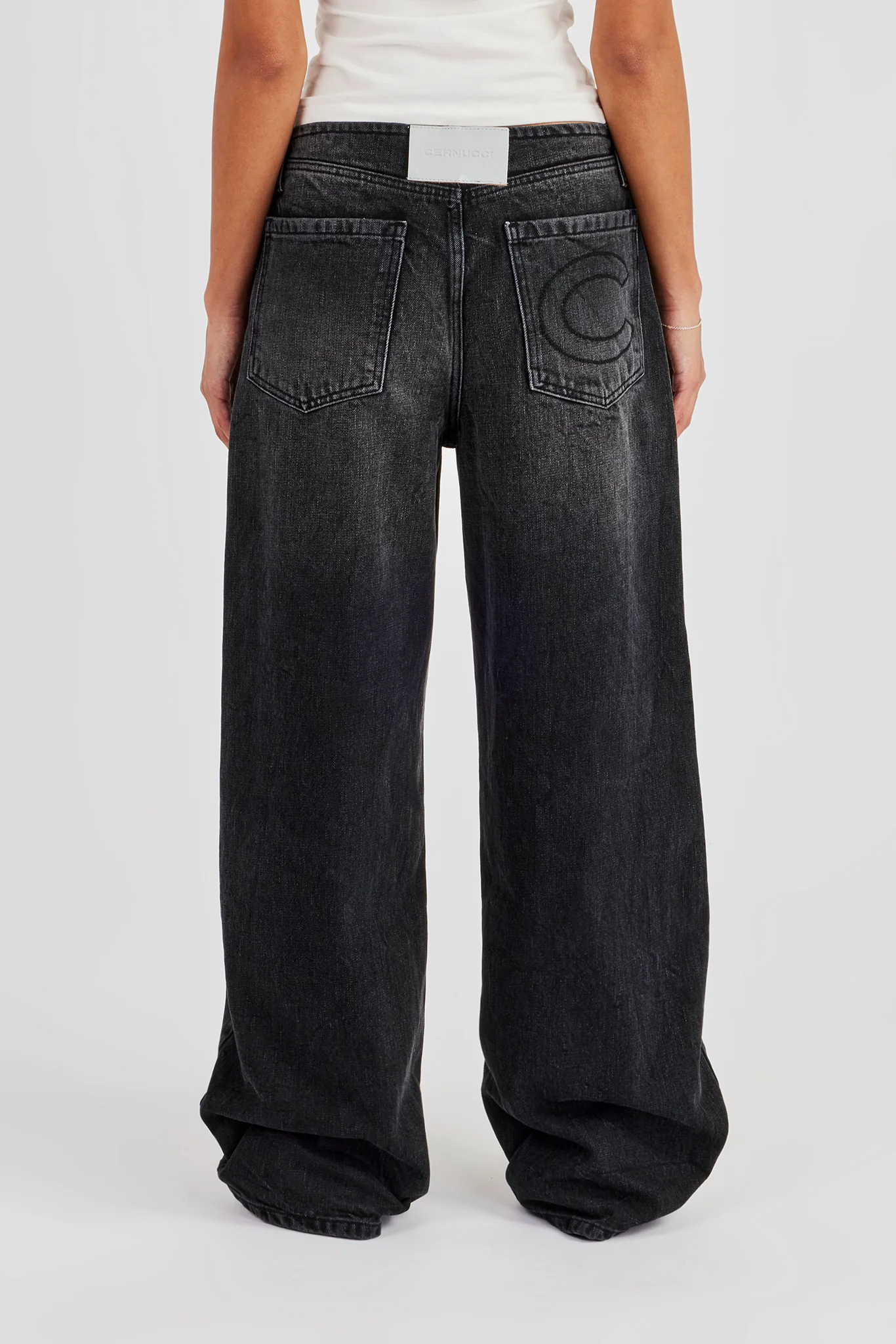 Baggy Low Waistbandless Detail Jean - Washed Black - Image 3