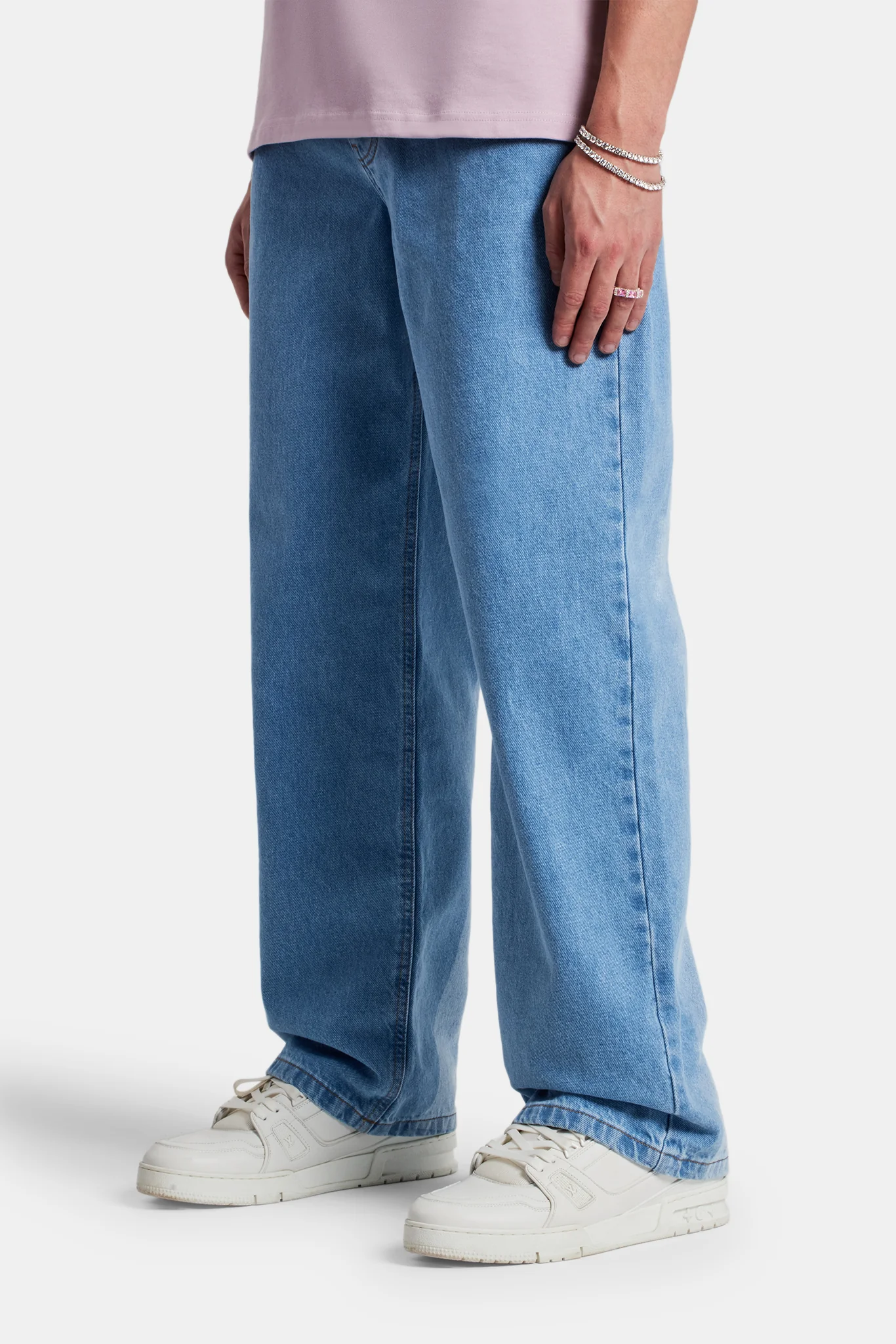 Baggy Panelled Jeans - Mid Blue - Image 5