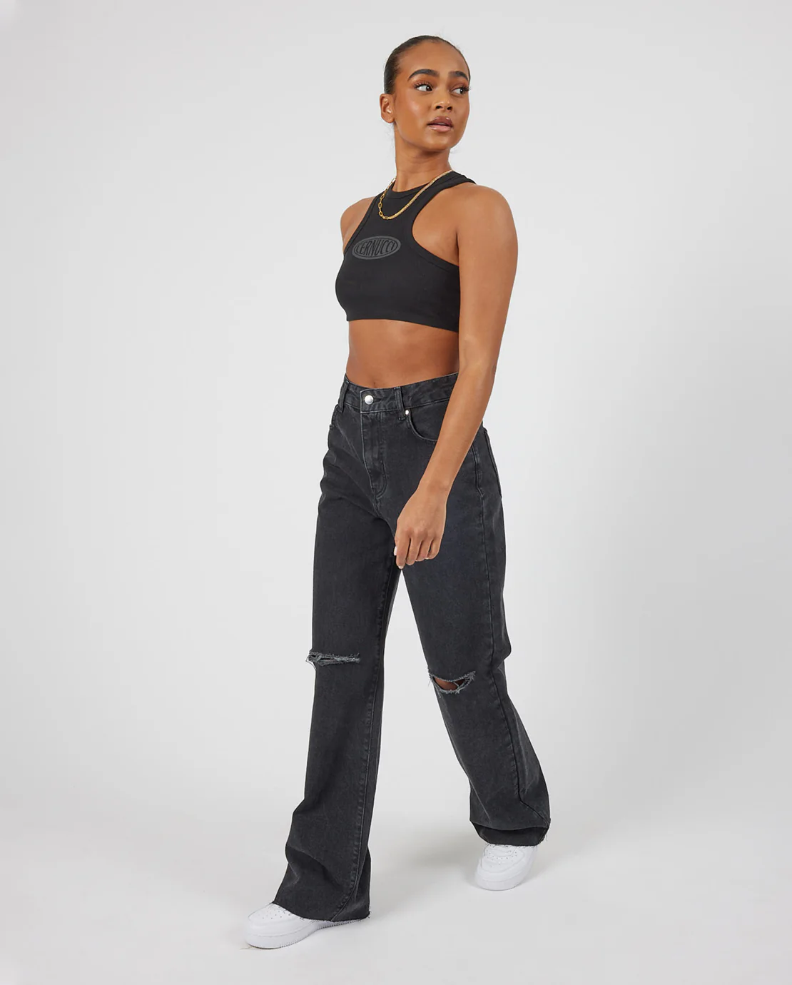 Baggy Ripped Knee Jeans - Washed Black - Image 2