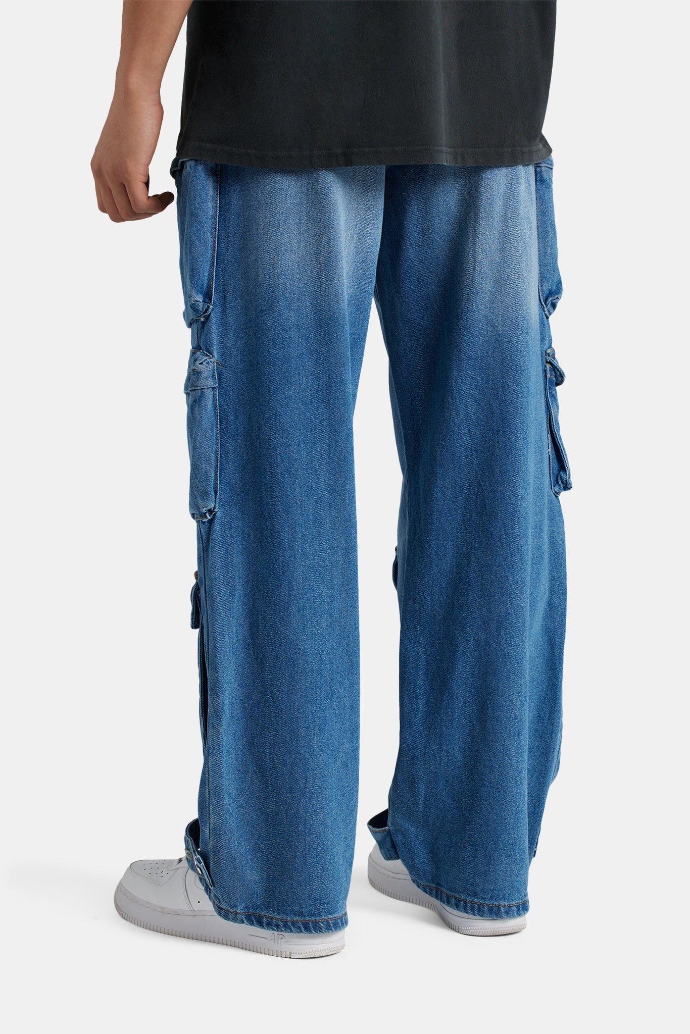 Baggy Utility Cargo Jeans - Mid Blue - Image 4