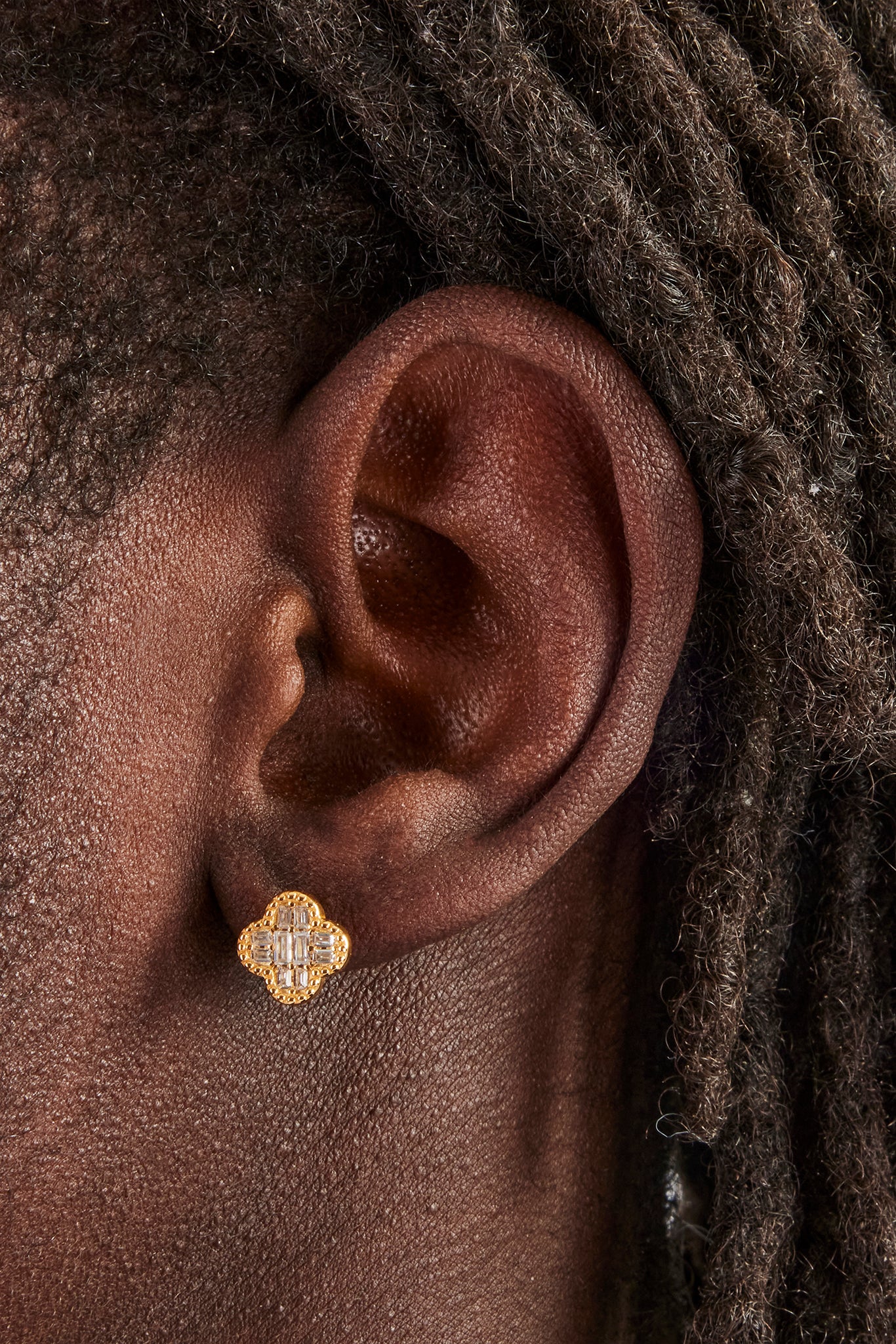 Baguette Motif Stud Earrings - 10mm - Gold - Image 2