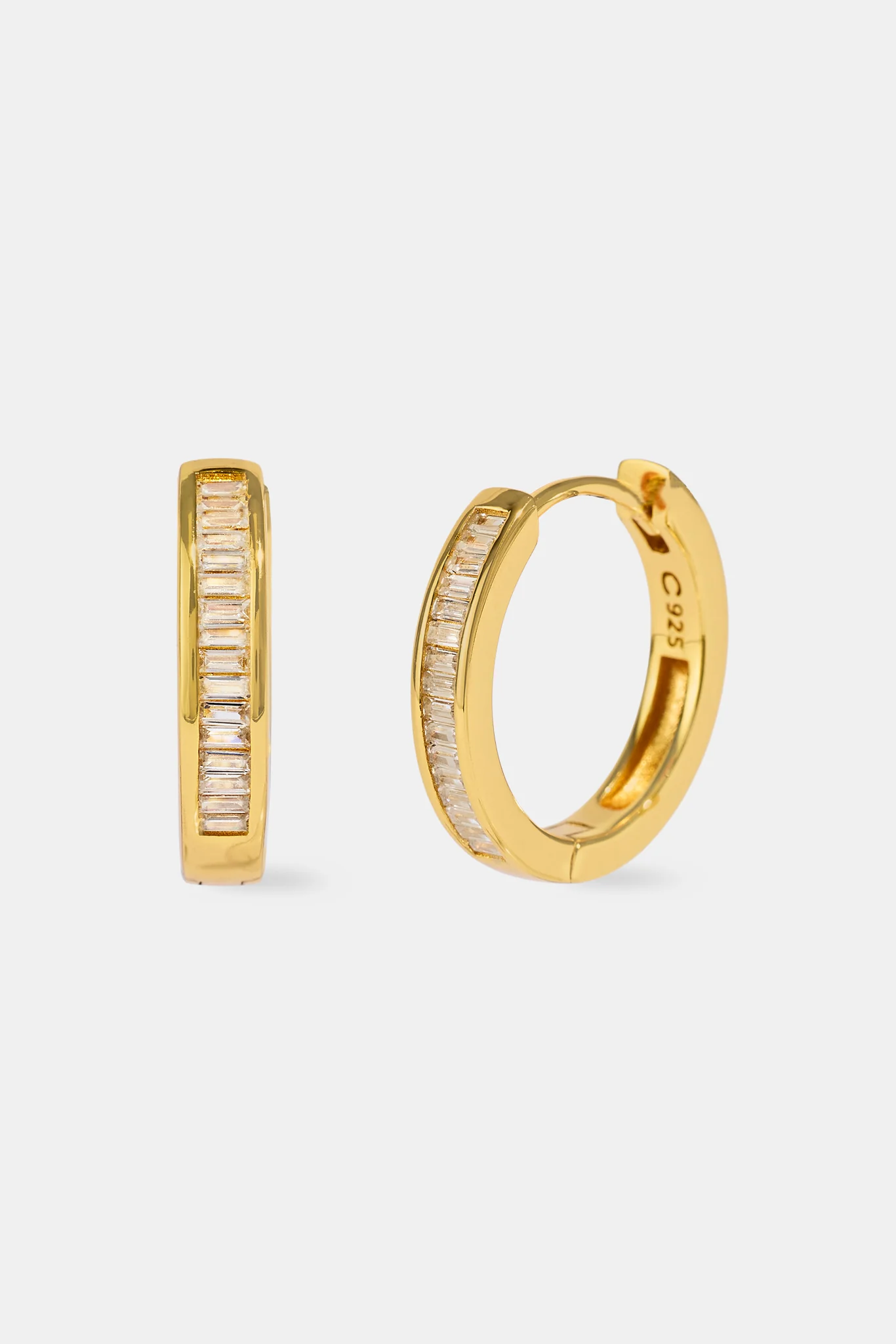Baguette Stone Centre Hoop Earrings - 20mm - Gold
