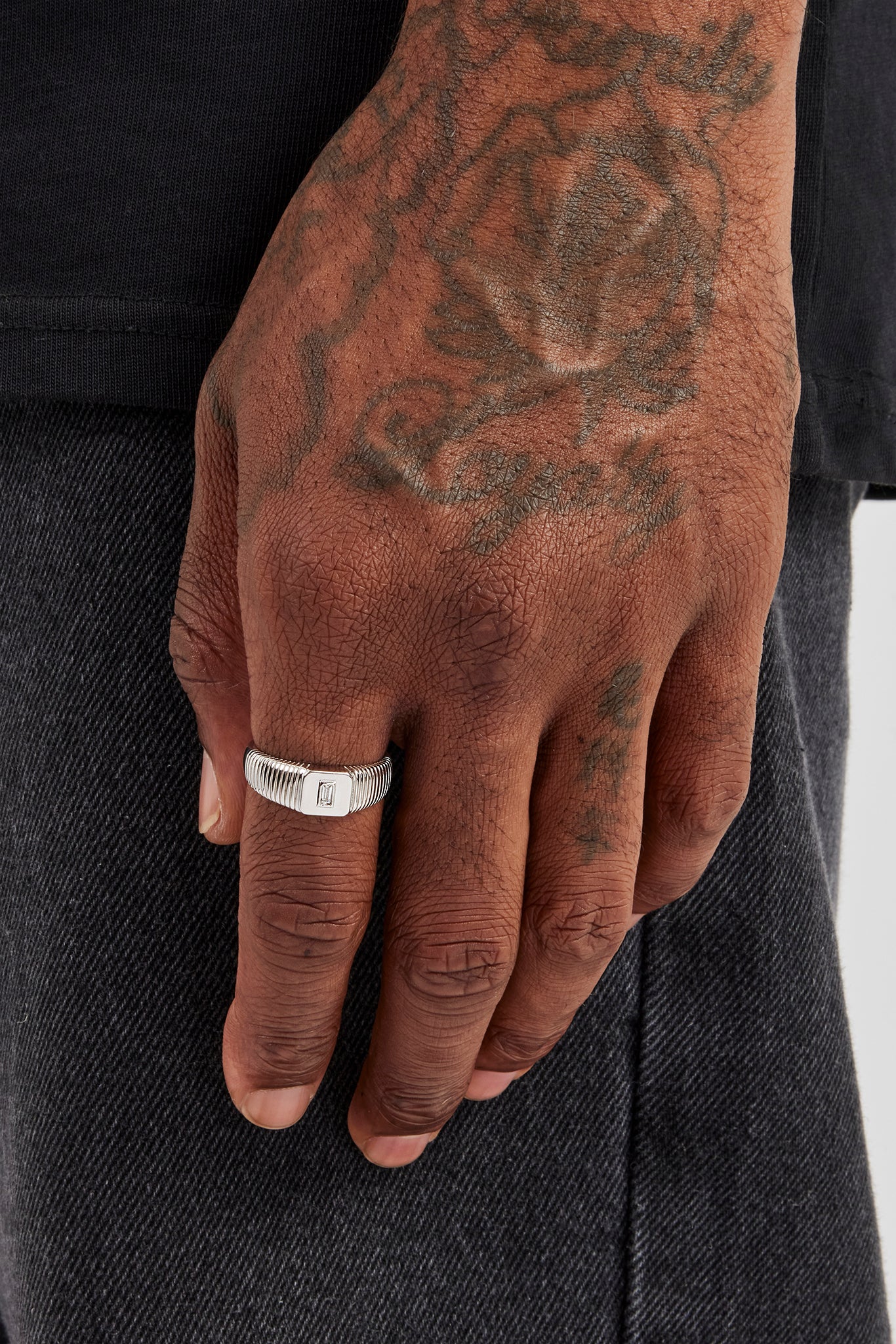 Baguette Stone Centre Textured Ring - 8mm - Image 2