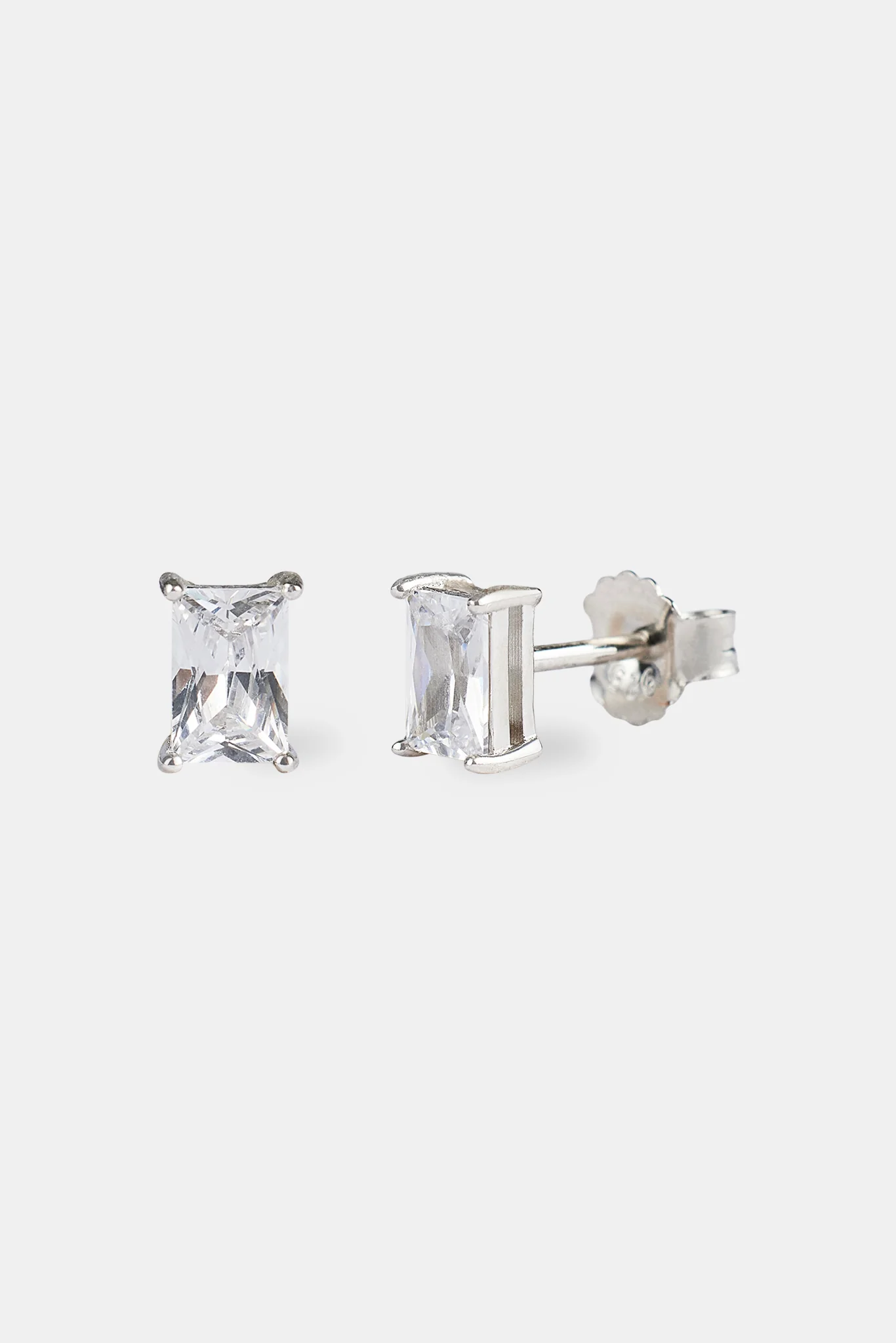 Baguette Stone Stud Earrings - 6mm - White