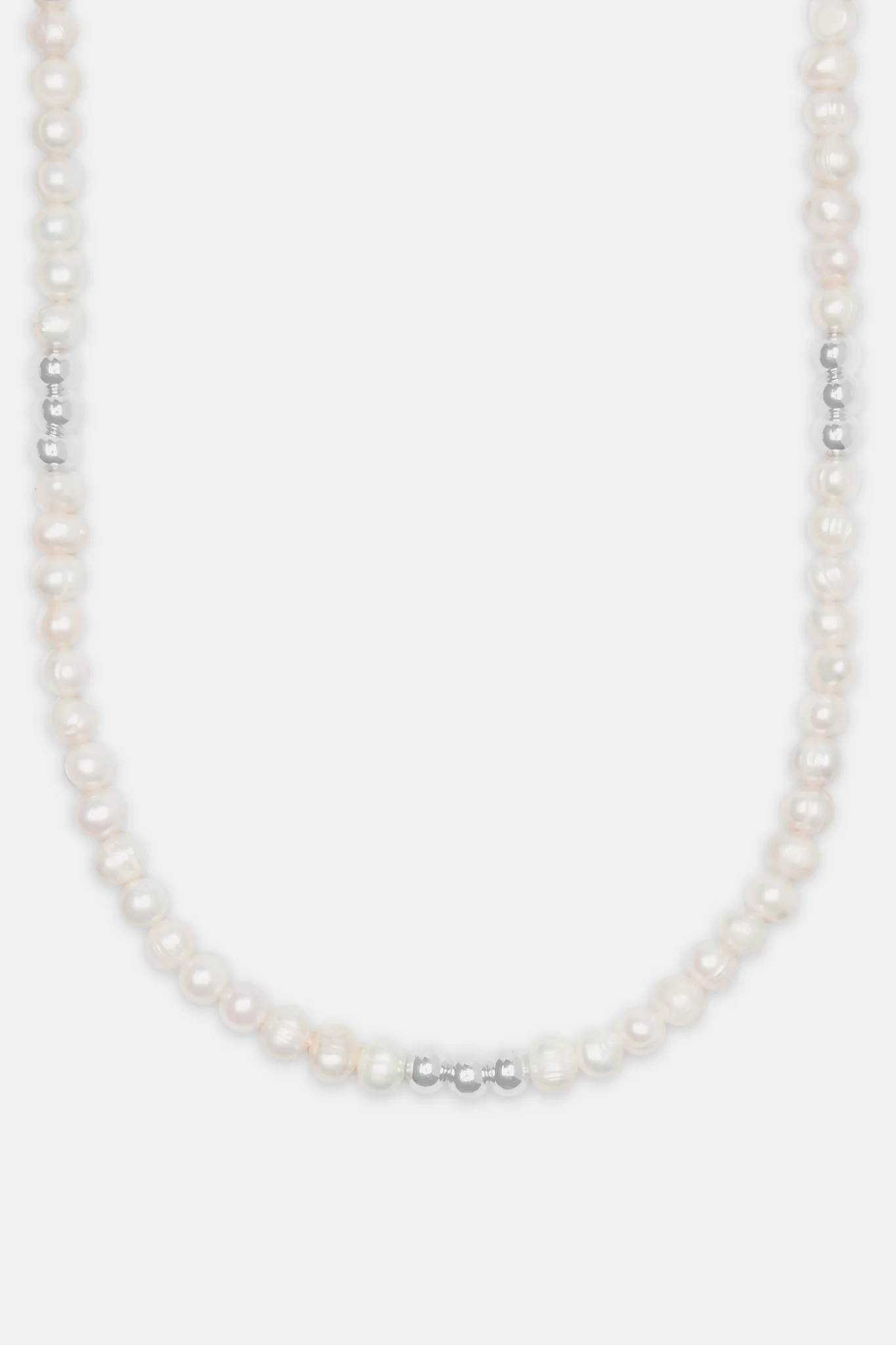 Baroque Freshwater Pearl Metallic Bead Necklace - White - Image 2