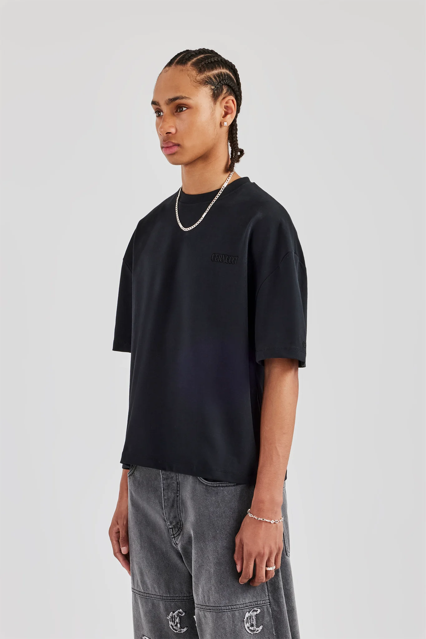 Beaded Cernucci Boxy T-Shirt - Black - Image 3