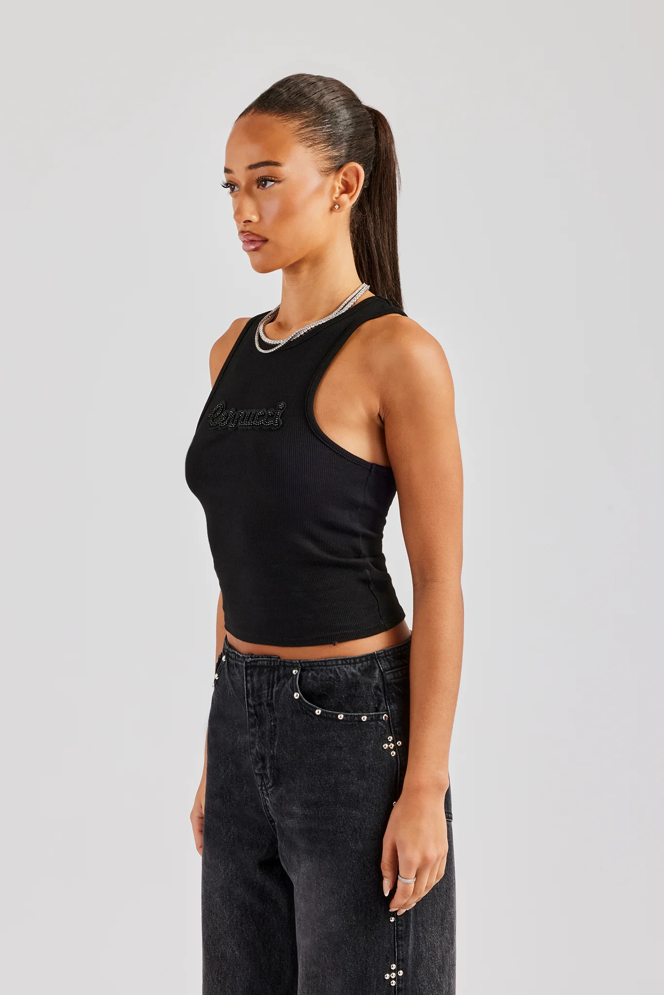 Beaded Ribbed Racer Vest - Black - Image 4