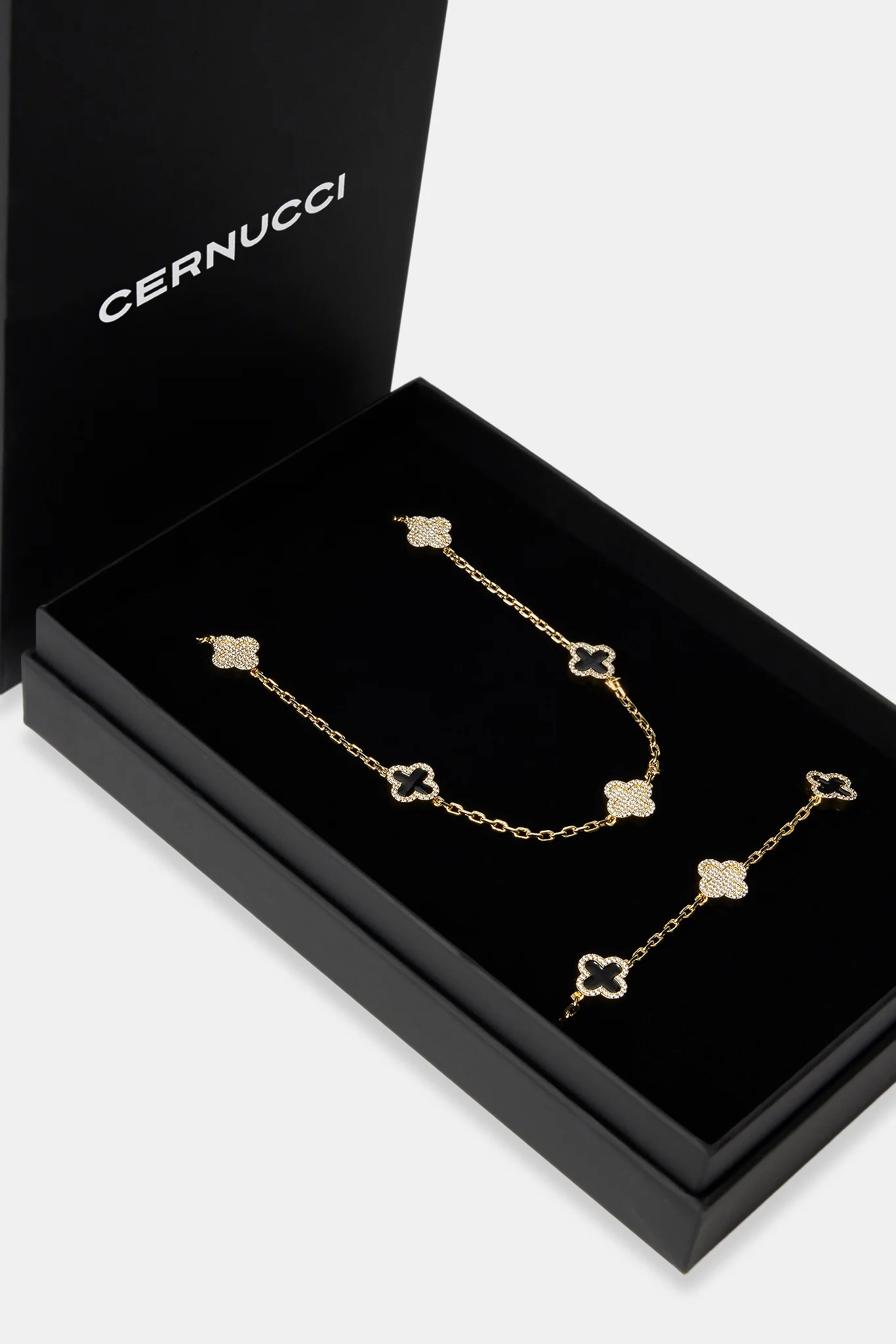 Black and Iced Enamel Chain & Bracelet Gift Set - Gold - Image 2