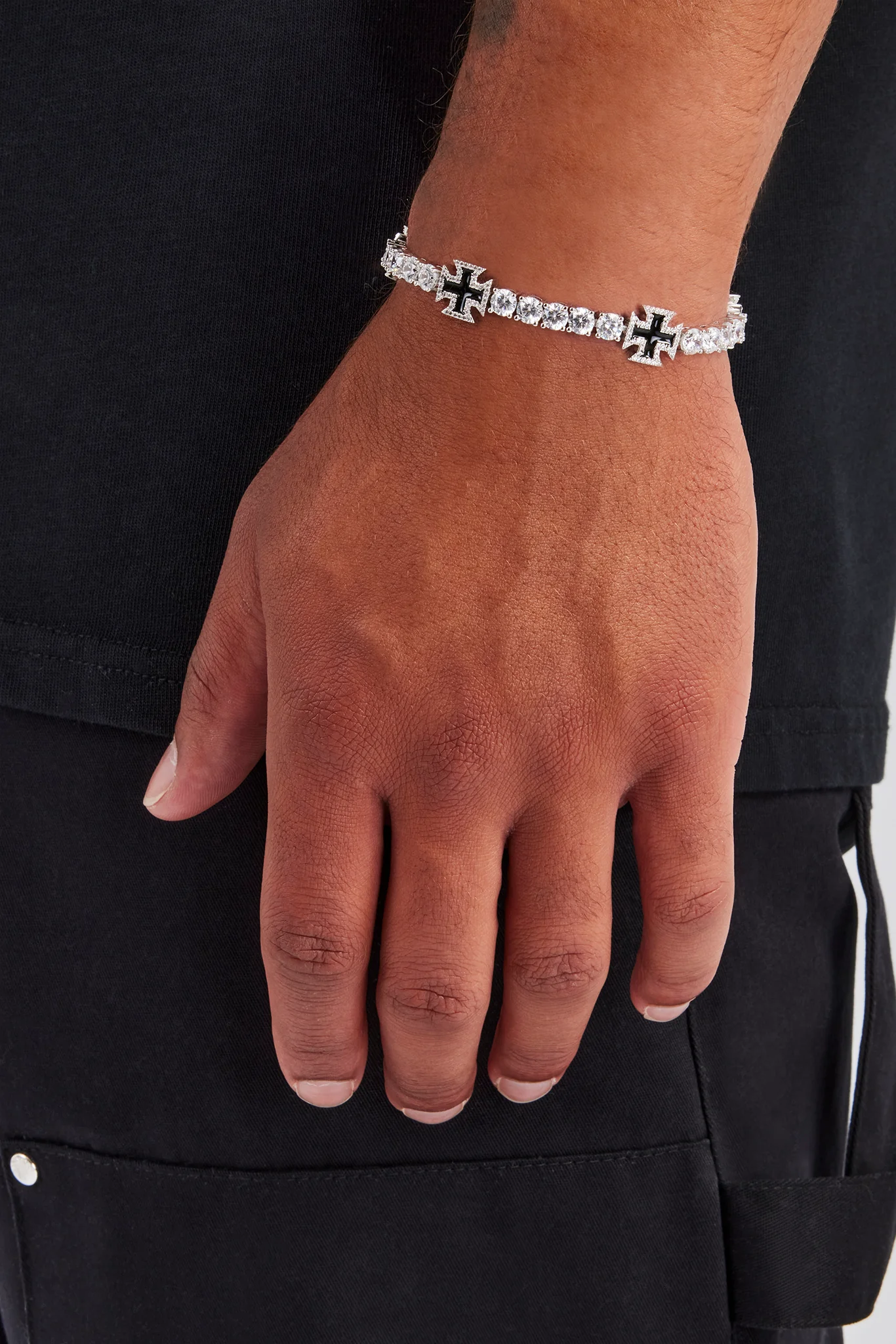 Black Cross Motif Tennis Chain & Bracelet - 5mm - Image 5