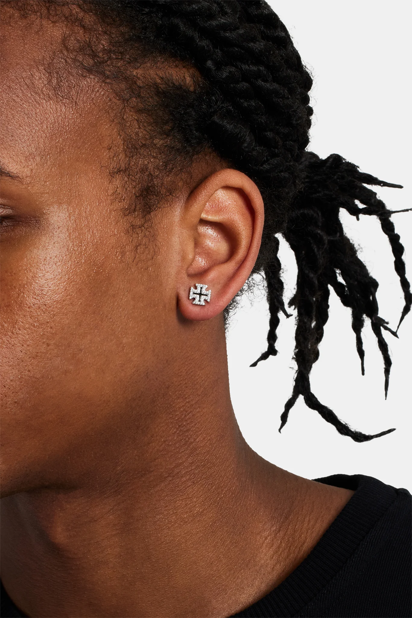 Black Enamel Cross Motif Stud Earrings - Image 2