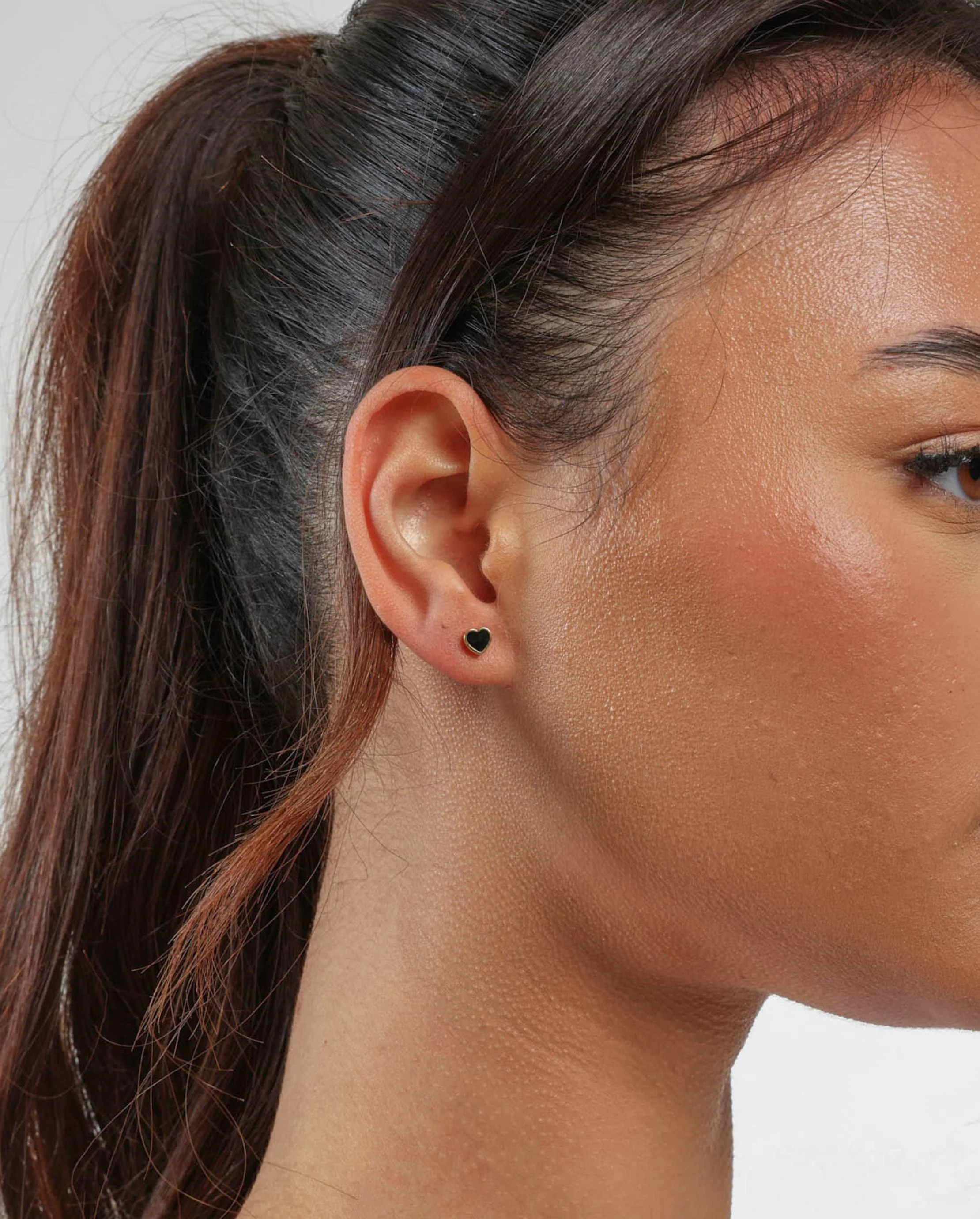 Black Heart Enamel Stud Earrings - Gold - Image 2