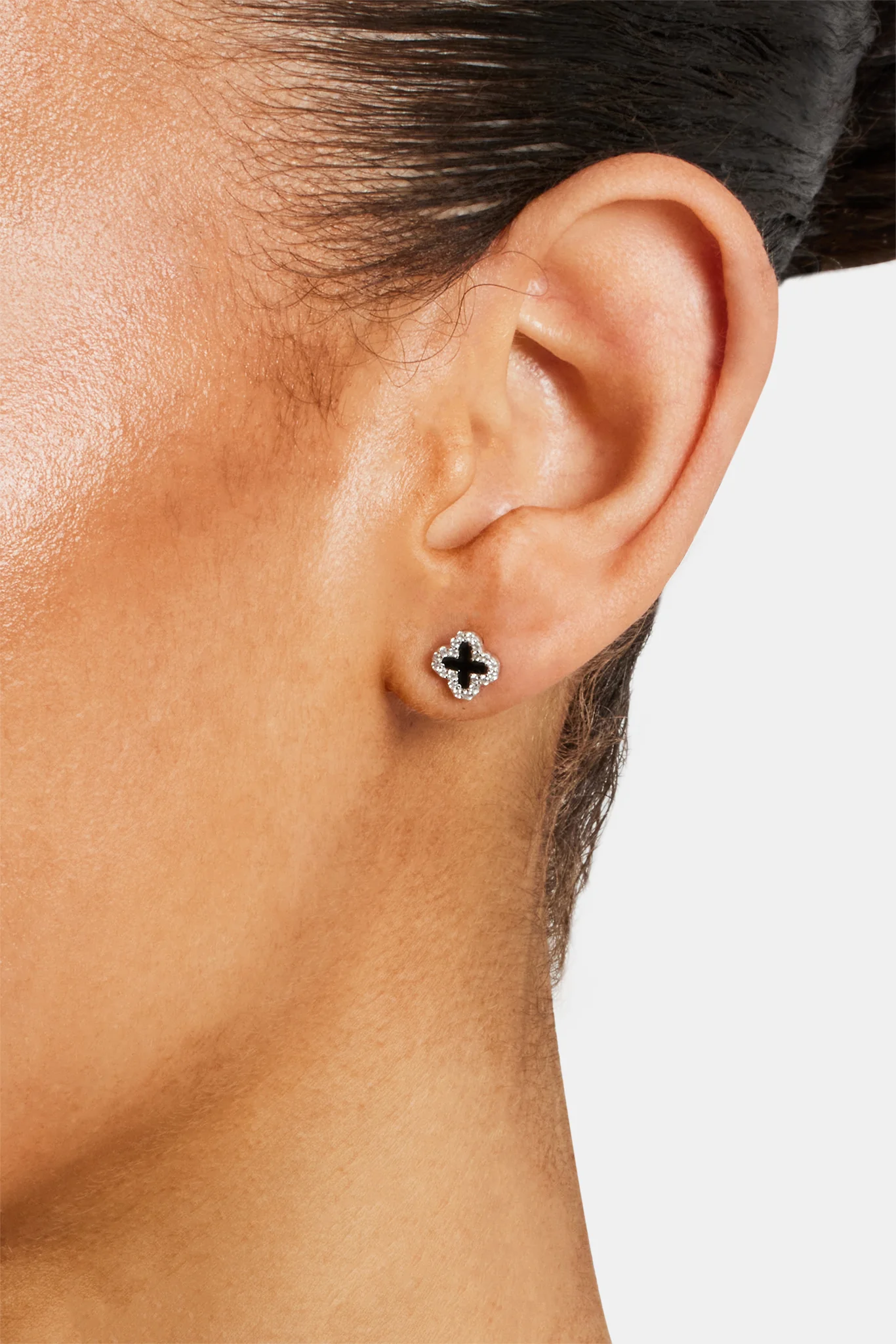 Black Motif Stud Earrings - 6mm - Image 2